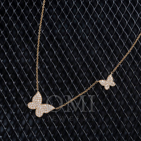 14K GOLD DIAMOND DOUBLE BUTTERFLY NECKLACE 0.40 CT