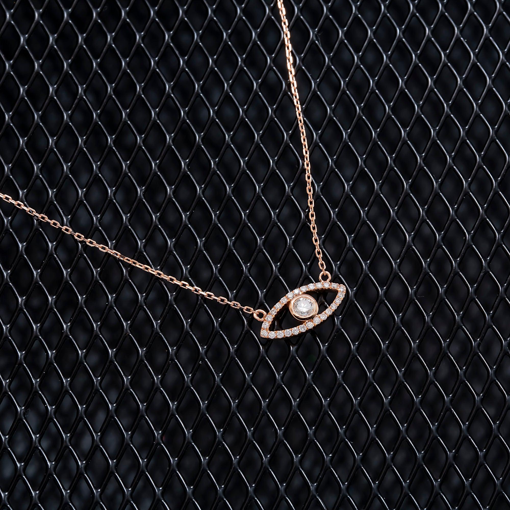 14K GOLD DIAMOND EVIL EYE NECKLACE 0.25 CT