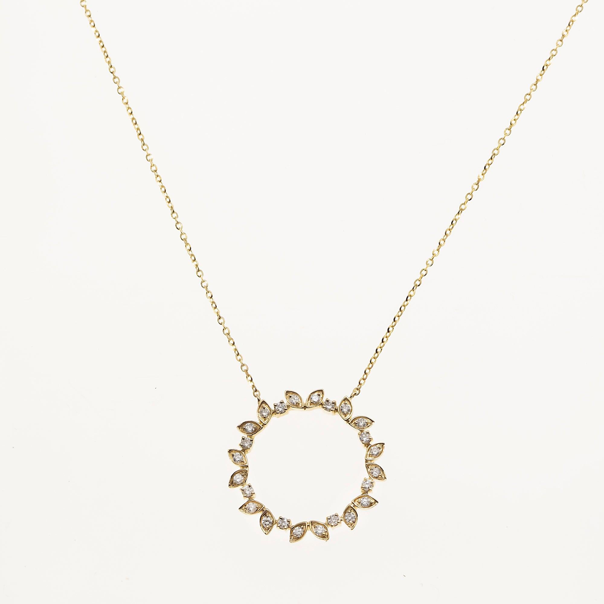 14K GOLD ROUND AND OVAL SHAPE DIAMOND OPEN CIRCLE NECKLACE 0.40 CT