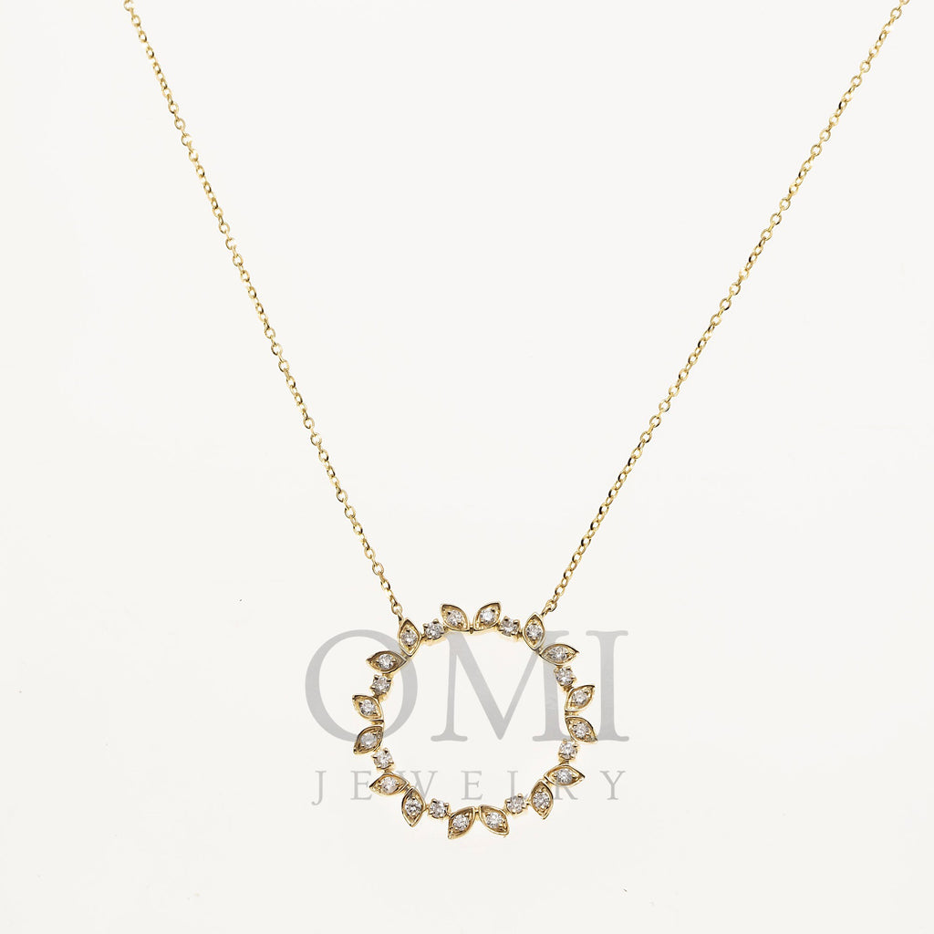 14K GOLD ROUND AND OVAL SHAPE DIAMOND OPEN CIRCLE NECKLACE 0.40 CT
