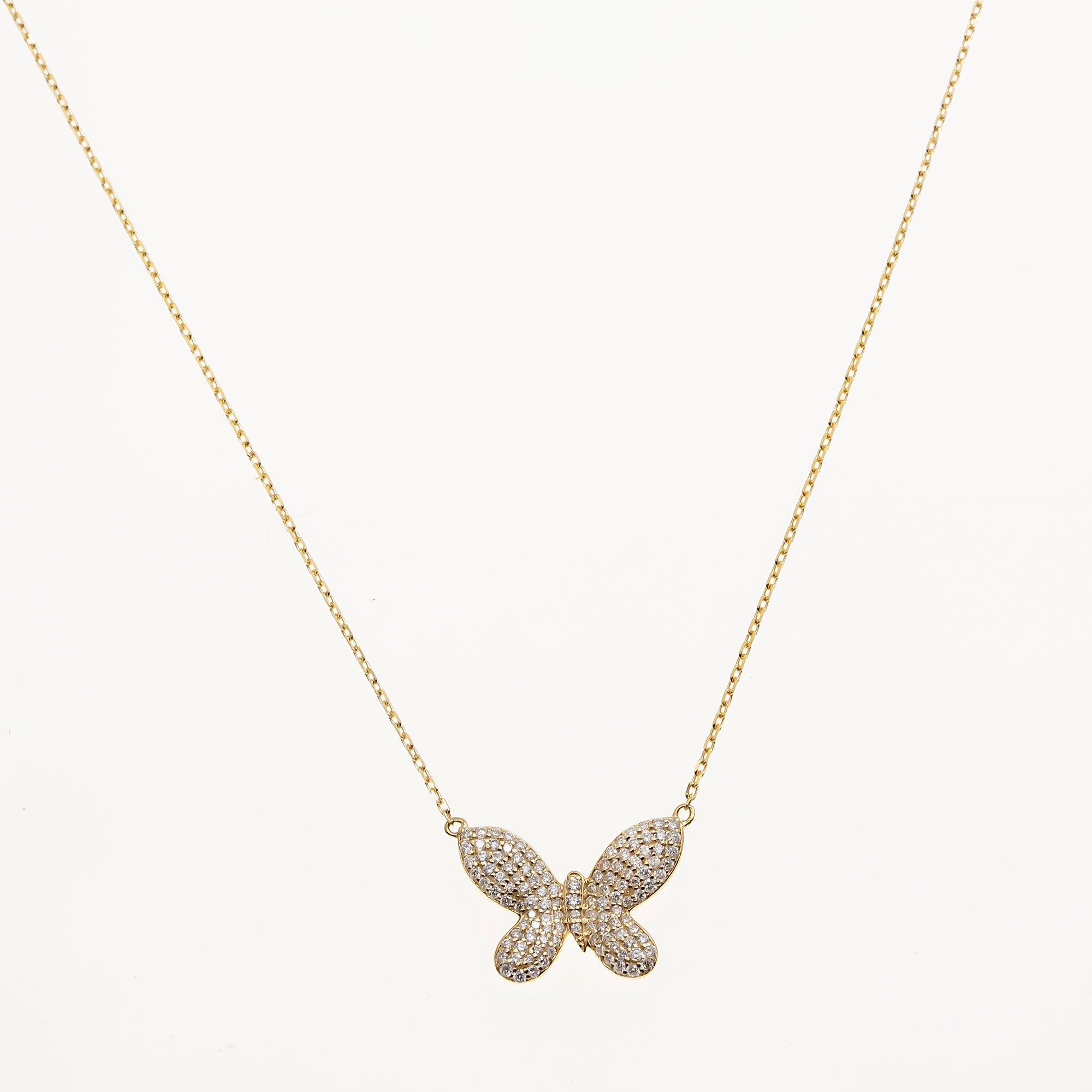 14K GOLD DIAMOND BUTTERFLY NECKLACE 0.40 CT