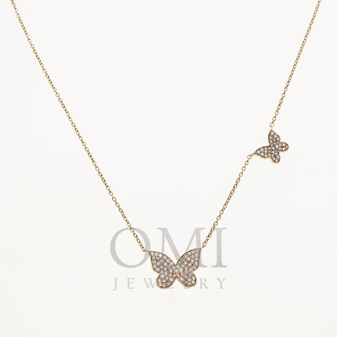 14K GOLD DIAMOND DOUBLE BUTTERFLY NECKLACE 0.40 CT