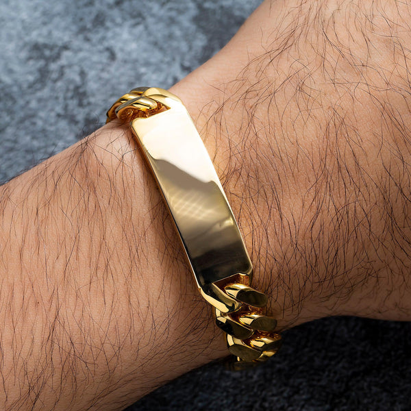 14K GOLD CUBAN LINK ID BRACELET 21.2G OMI Jewelry