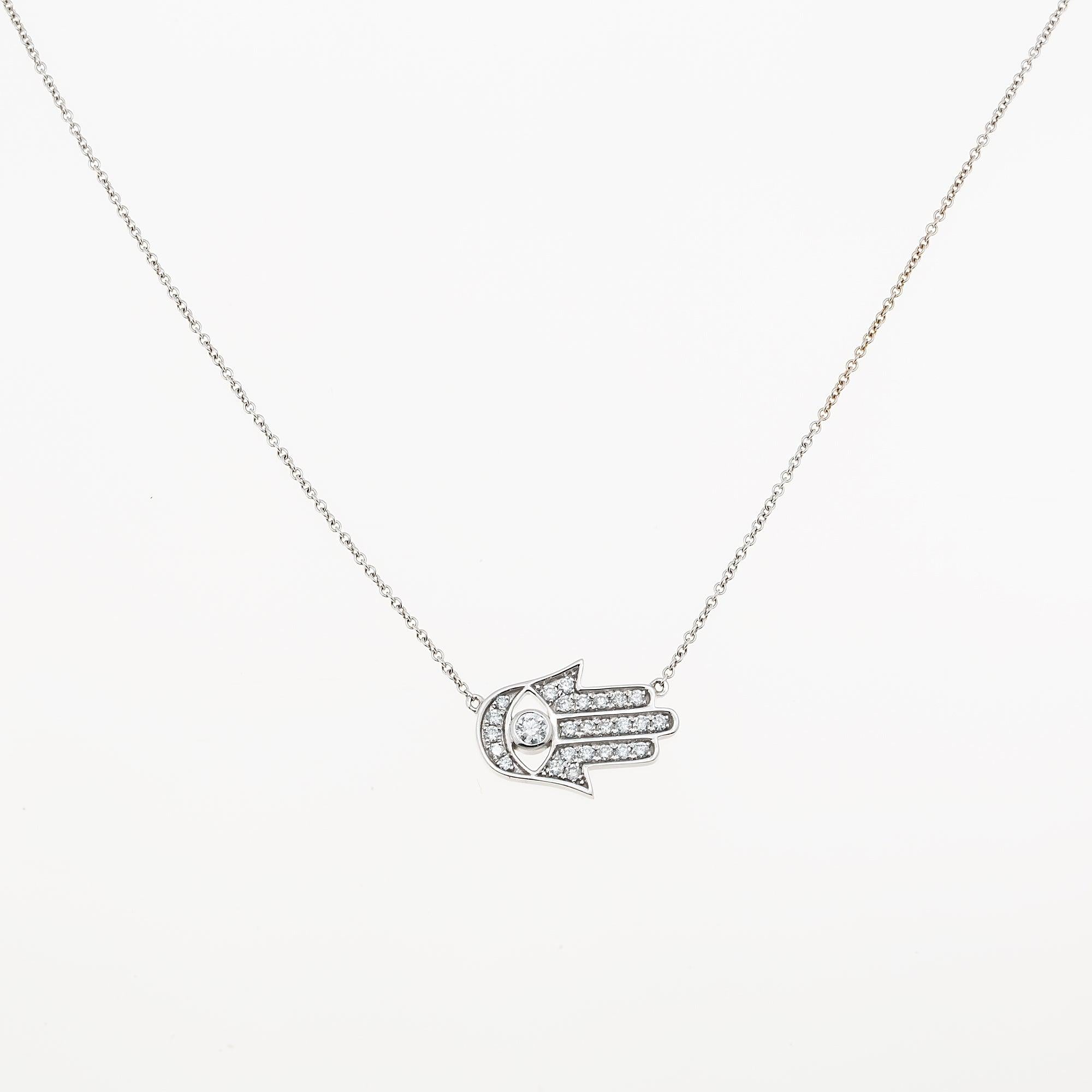 14K GOLD DIAMOND EVIL EYE HAMSA NECKLACE 0.25 CT