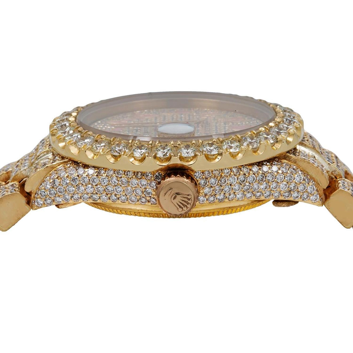 Rolex Datejust 31MM 6827 Diamond Paved Eastern Arabic Dial Diamond Bezel 18K Yellow Gold Full Diamond President Bracelet 12.25ct