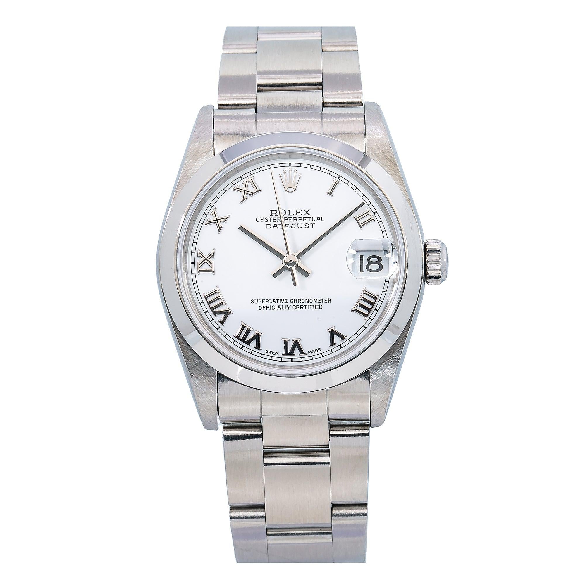 Rolex Datejust 31MM 6824 White Roman Dial Smooth Bezel Stainless Steel Oyster Bracelet