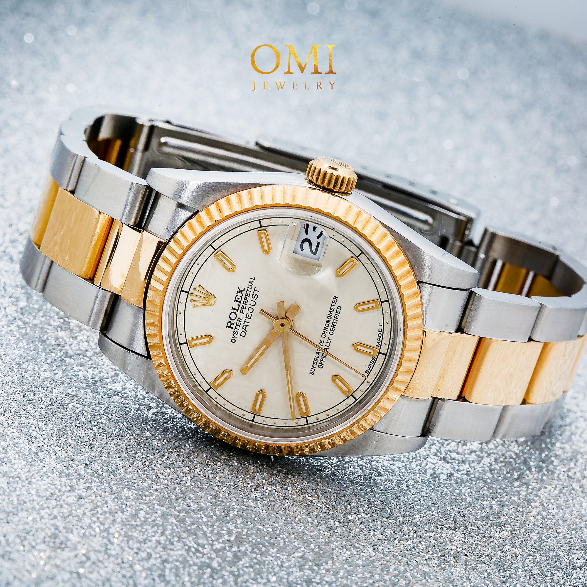 Rolex Datejust 31MM 6824 Ivory Pattern Dial Fluted Bezel Two Tone Yellow Gold Oyster Bracelet