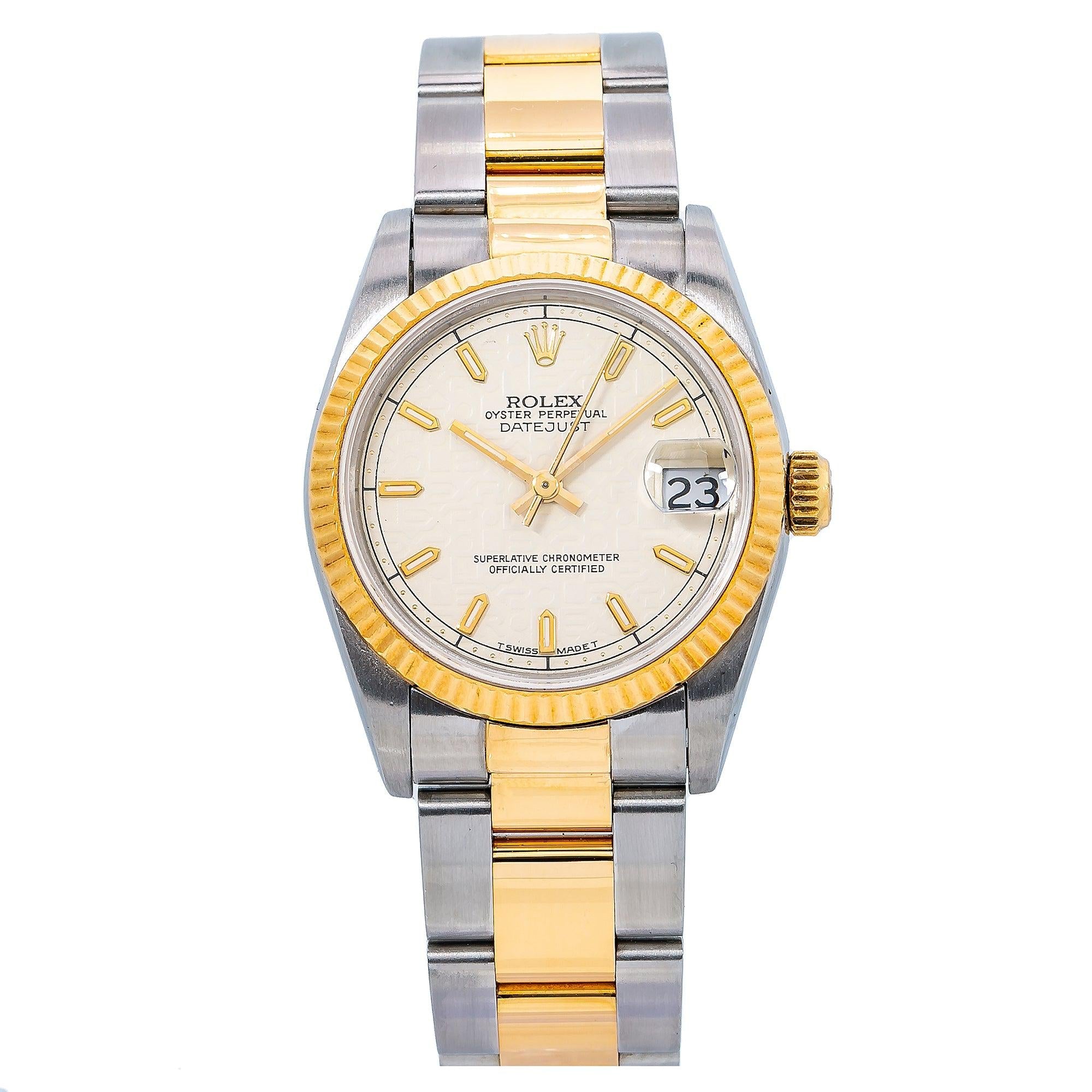 Rolex Datejust 31MM 6824 Ivory Pattern Dial Yellow Gold Fluted Bezel Two Tone Oyster Bracelet