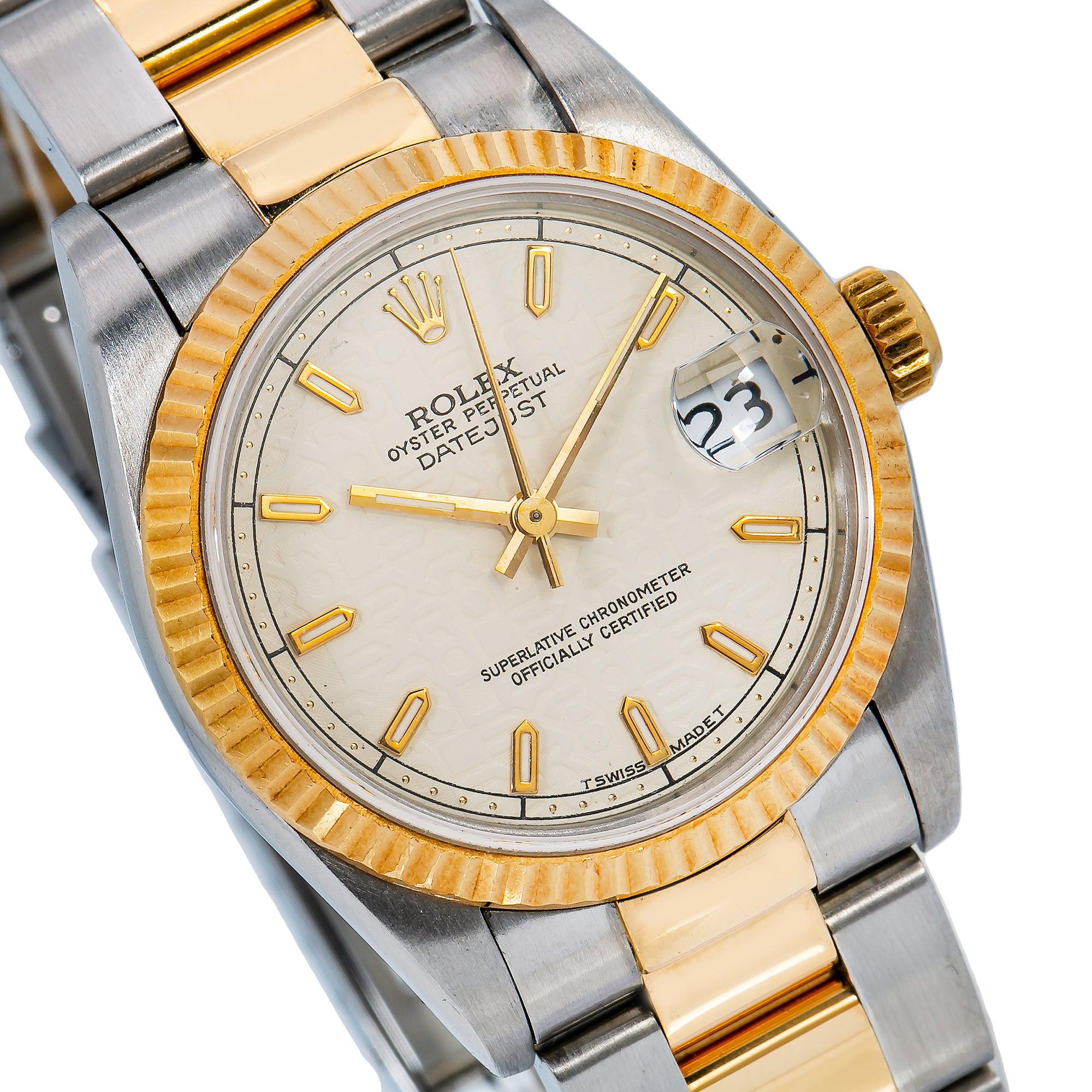 Rolex Datejust 31MM 6824 Ivory Pattern Dial Fluted Bezel Two Tone Yellow Gold Oyster Bracelet