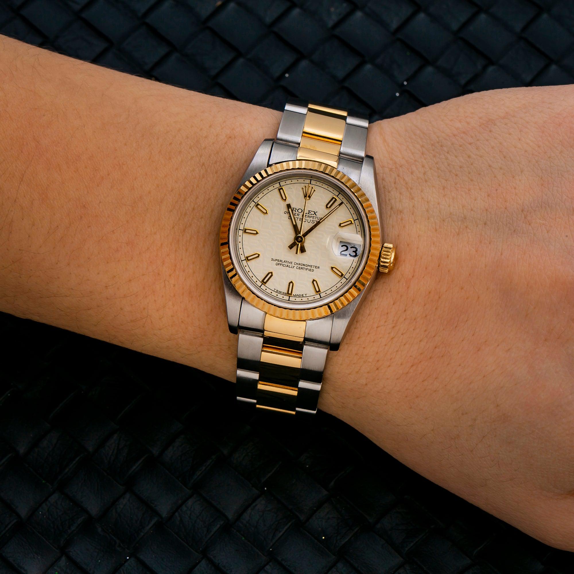 Rolex Datejust 31MM 6824 Ivory Pattern Dial Fluted Bezel Two Tone Yellow Gold Oyster Bracelet