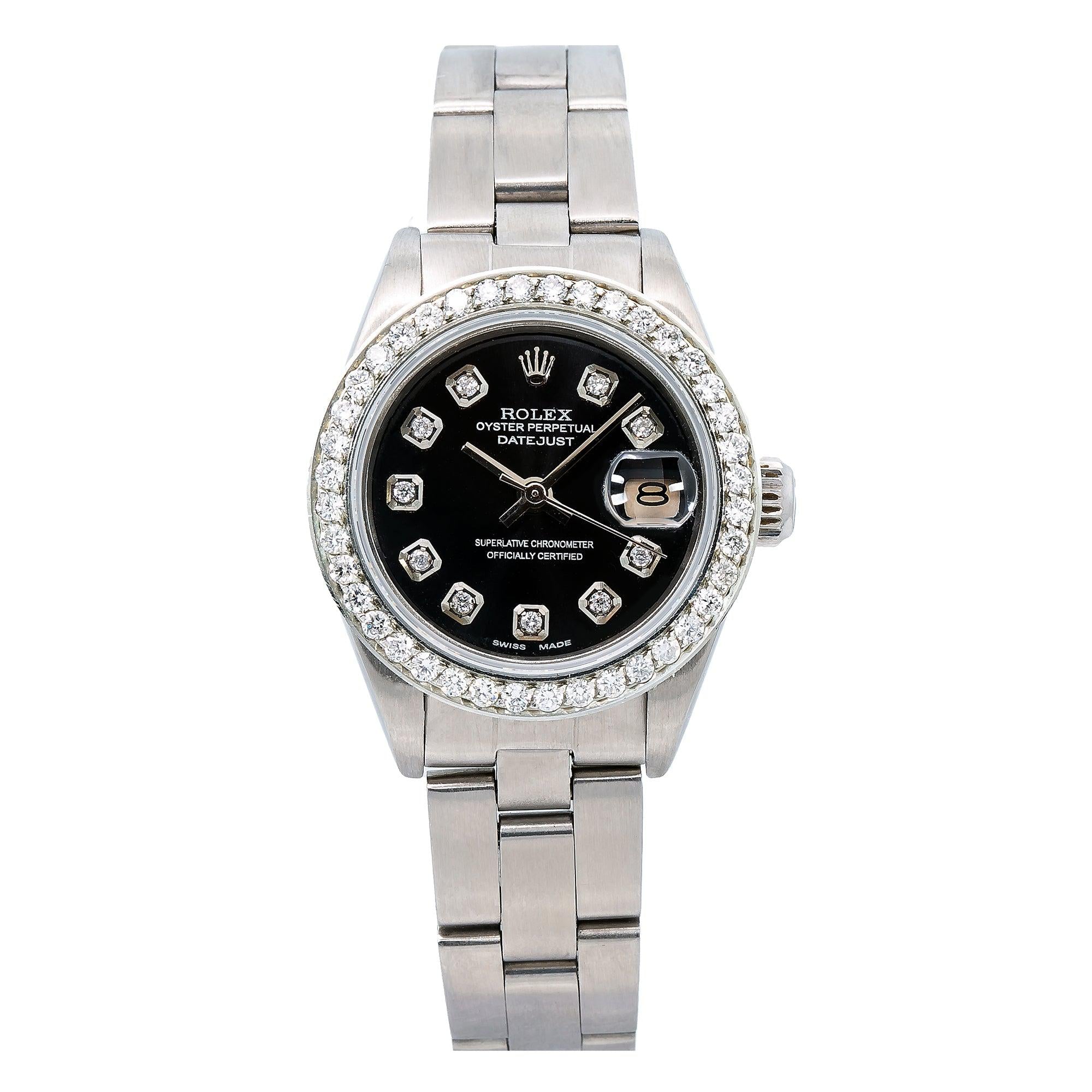 Rolex Datejust 26MM 69160 Black Diamond Dial Diamond Bezel Stainless Steel Oyster Bracelet
