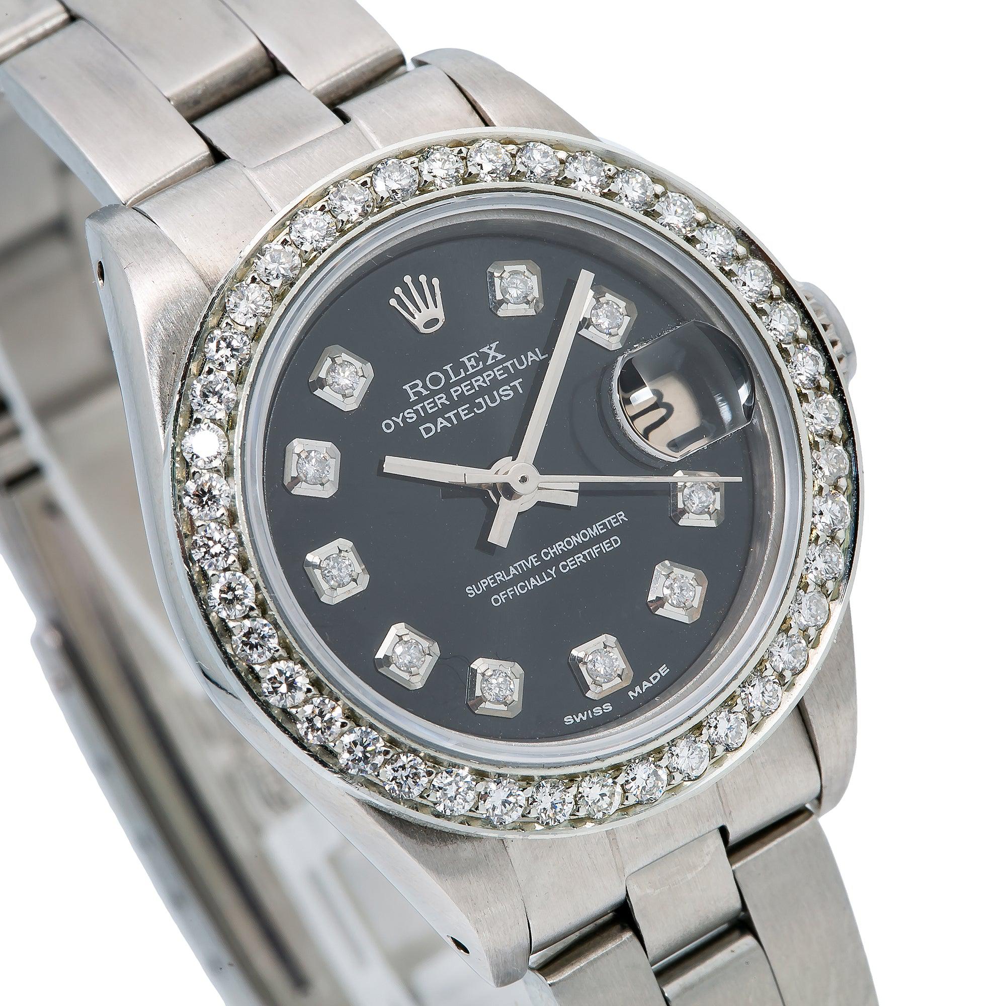 Rolex Datejust 26MM 69160 Black Diamond Dial Diamond Bezel Stainless Steel Oyster Bracelet