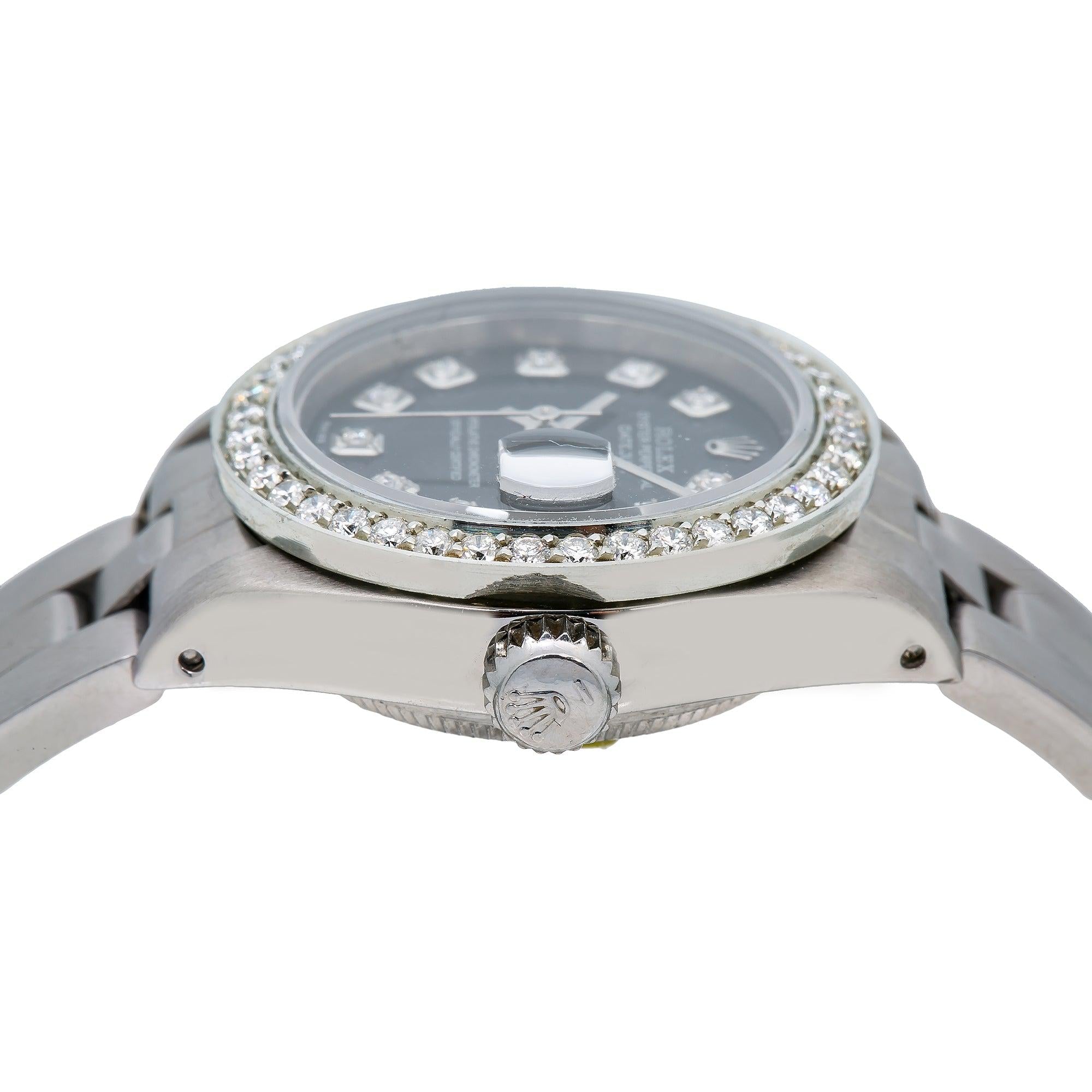 Rolex Datejust 26MM 69160 Black Diamond Dial Diamond Bezel Stainless Steel Oyster Bracelet