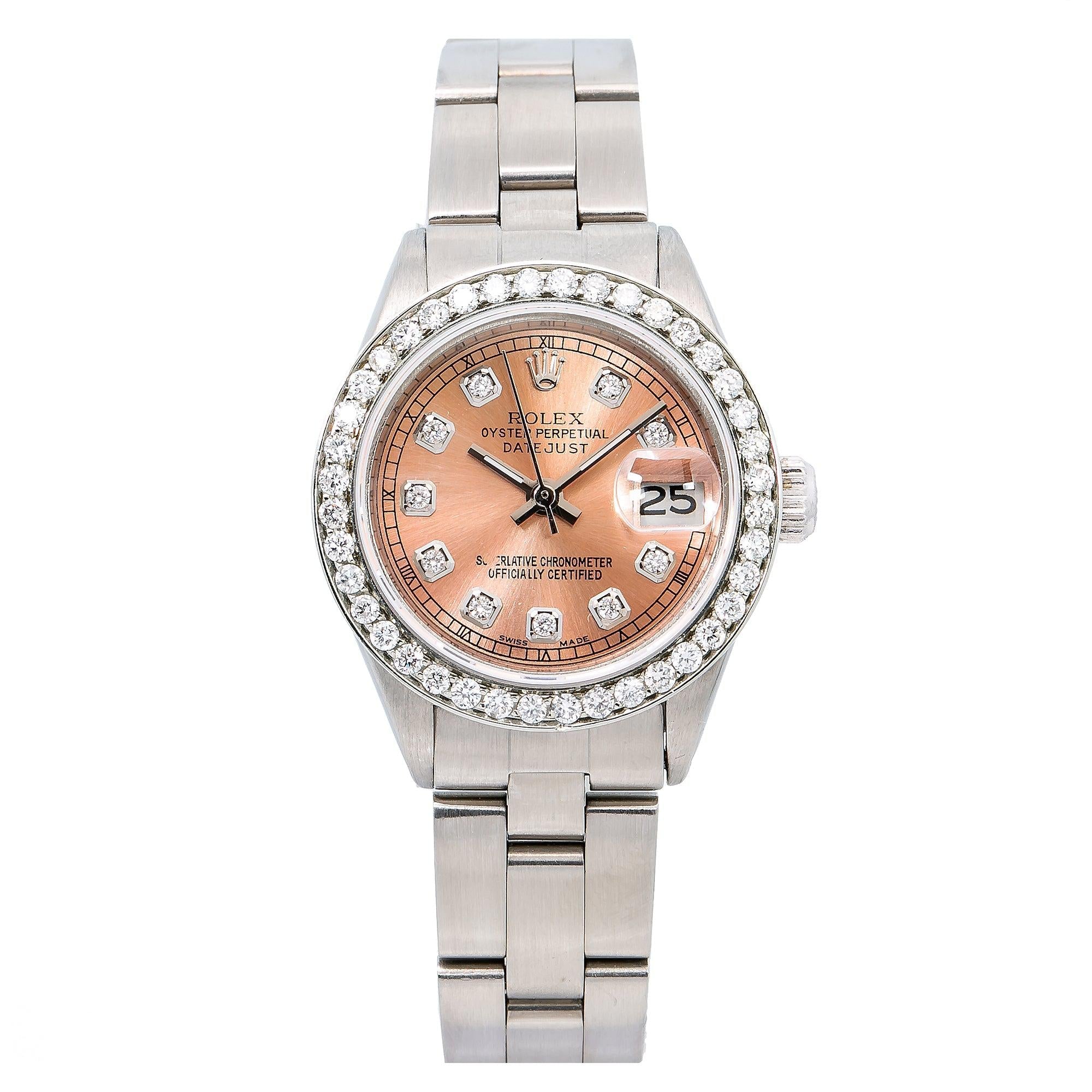 Rolex Datejust 26MM 69160 Everose Diamond Dial Diamond Bezel Stainless Steel Oyster Bracelet