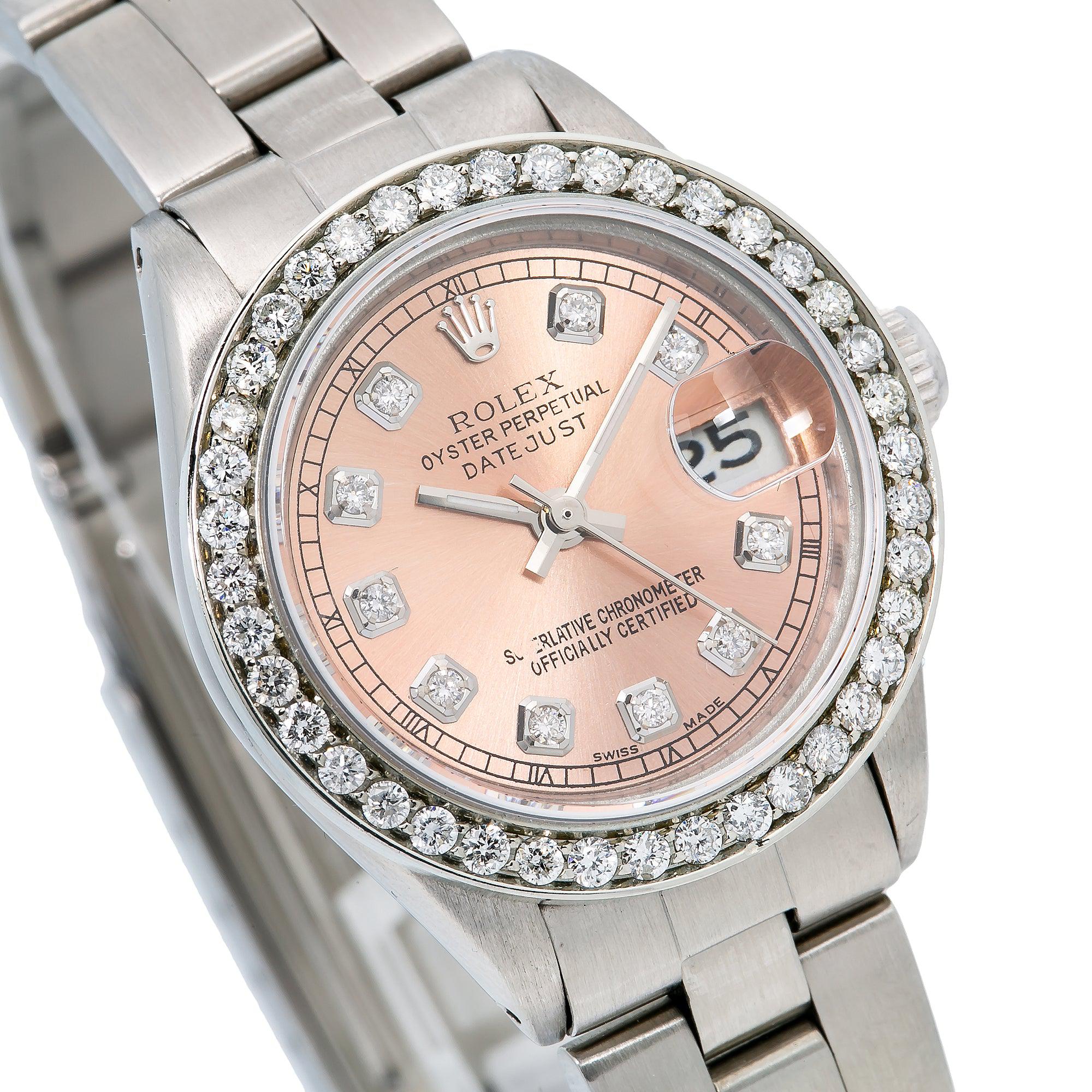 Rolex Datejust 26MM 69160 Everose Diamond Dial Diamond Bezel Stainless Steel Oyster Bracelet