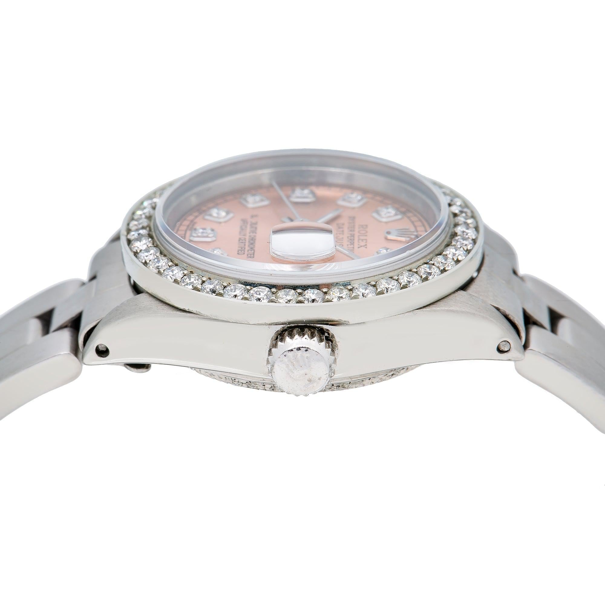 Rolex Datejust 26MM 69160 Everose Diamond Dial Diamond Bezel Stainless Steel Oyster Bracelet