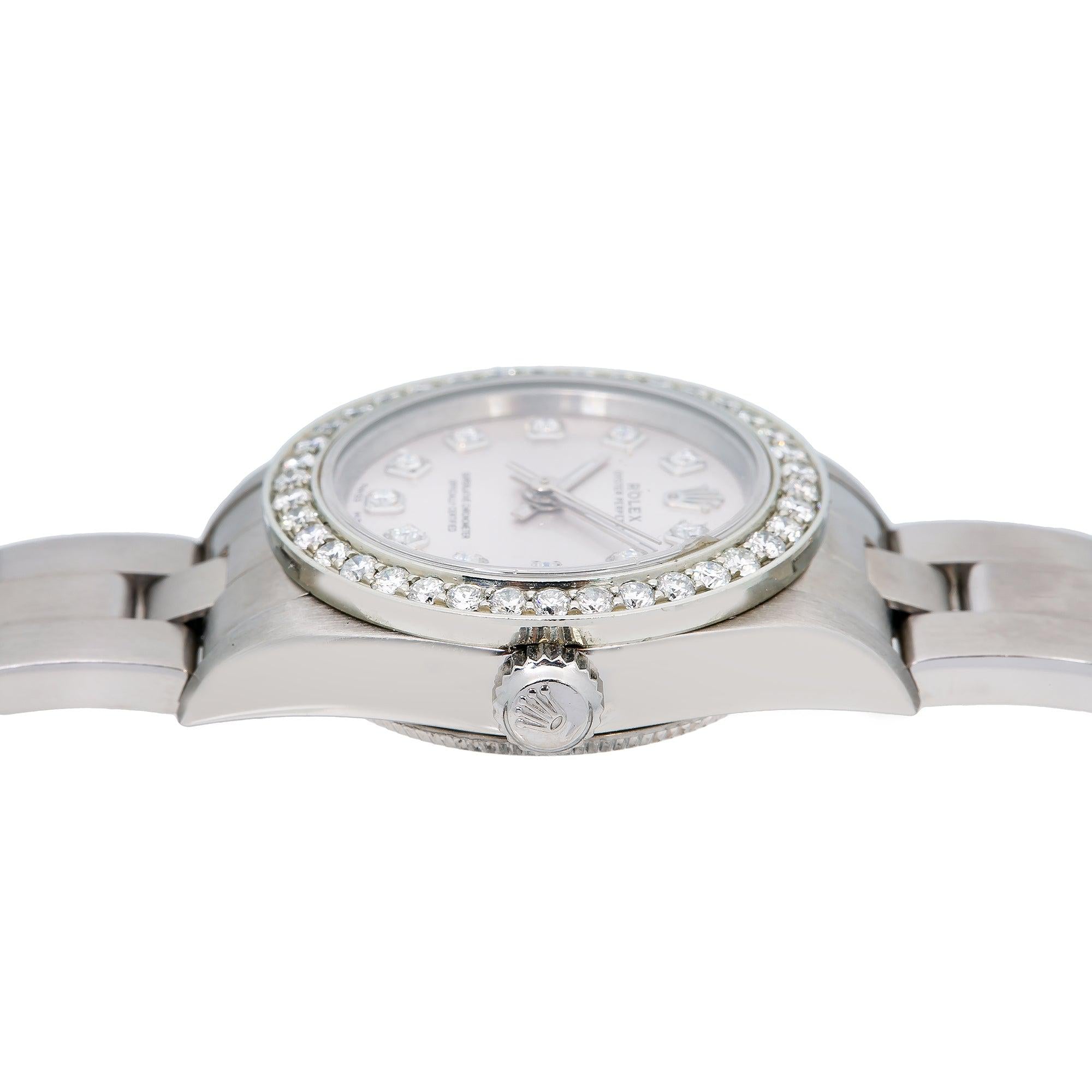 Rolex Oyster Perpetual 26MM 76094 Silver Diamond Dial Diamond Bezel Stainless Steel Oyster Bracelet