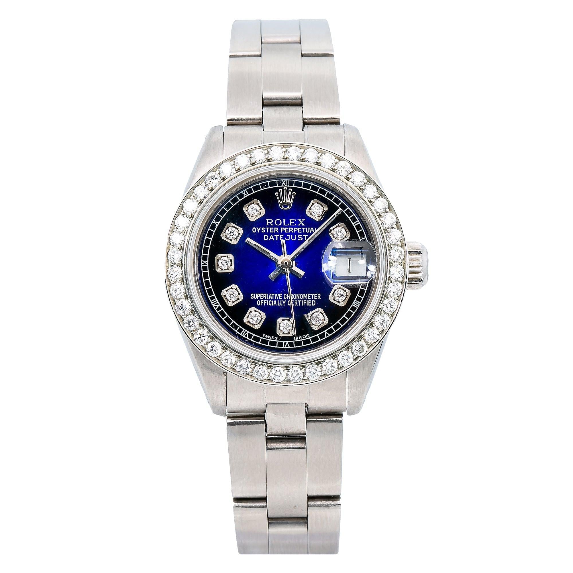 Rolex Datejust 26MM 69160 Blue Diamond Dial Diamond Bezel Stainless Steel Oyster Bracelet