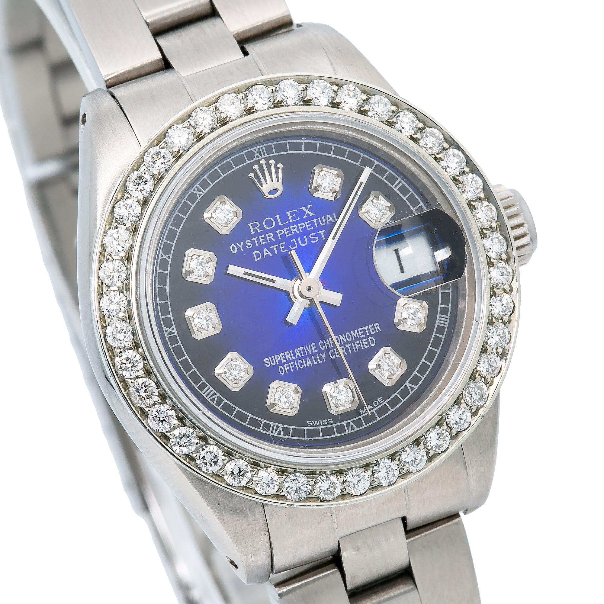 Rolex Datejust 26MM 69160 Blue Diamond Dial Diamond Bezel Stainless Steel Oyster Bracelet