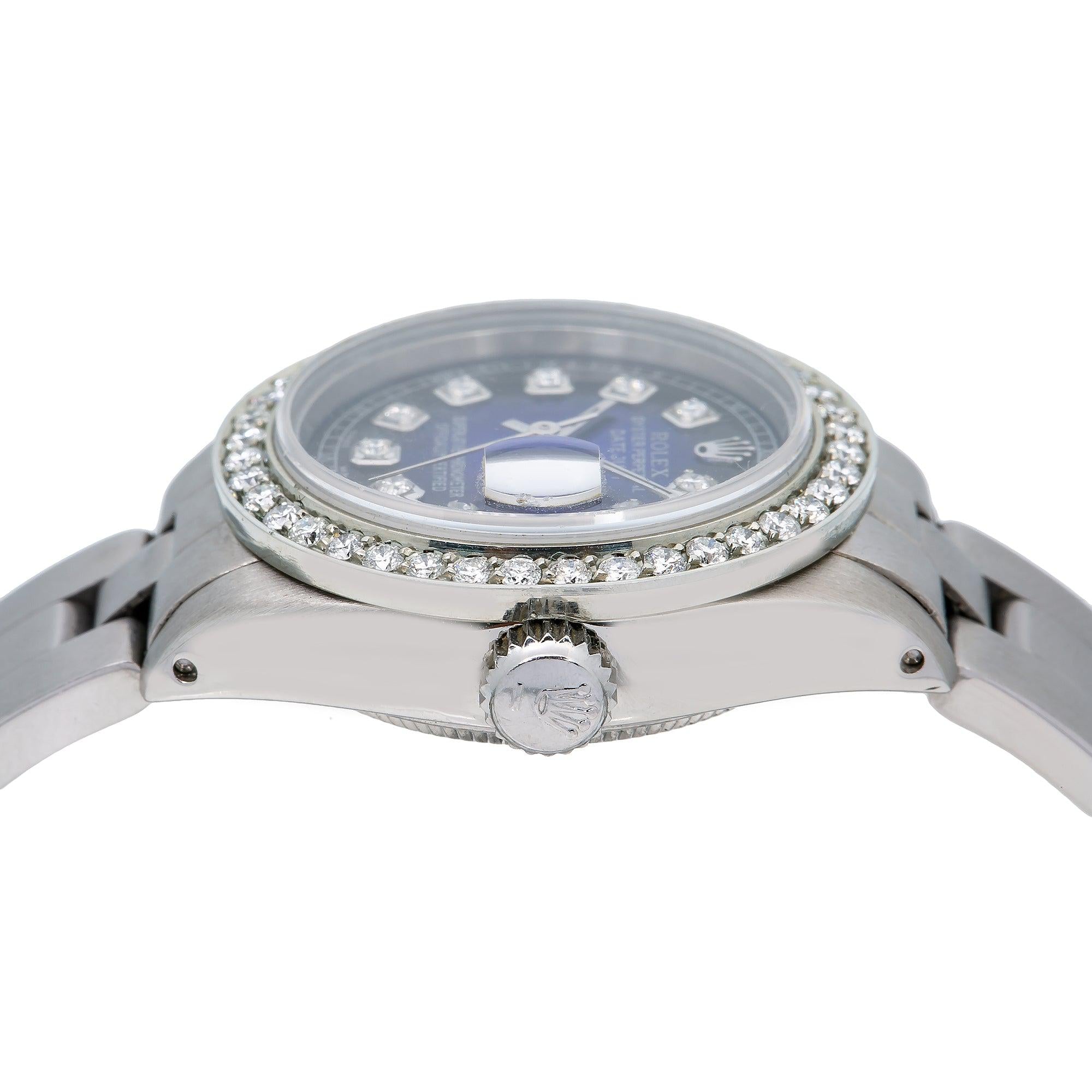 Rolex Datejust 26MM 69160 Blue Diamond Dial Diamond Bezel Stainless Steel Oyster Bracelet