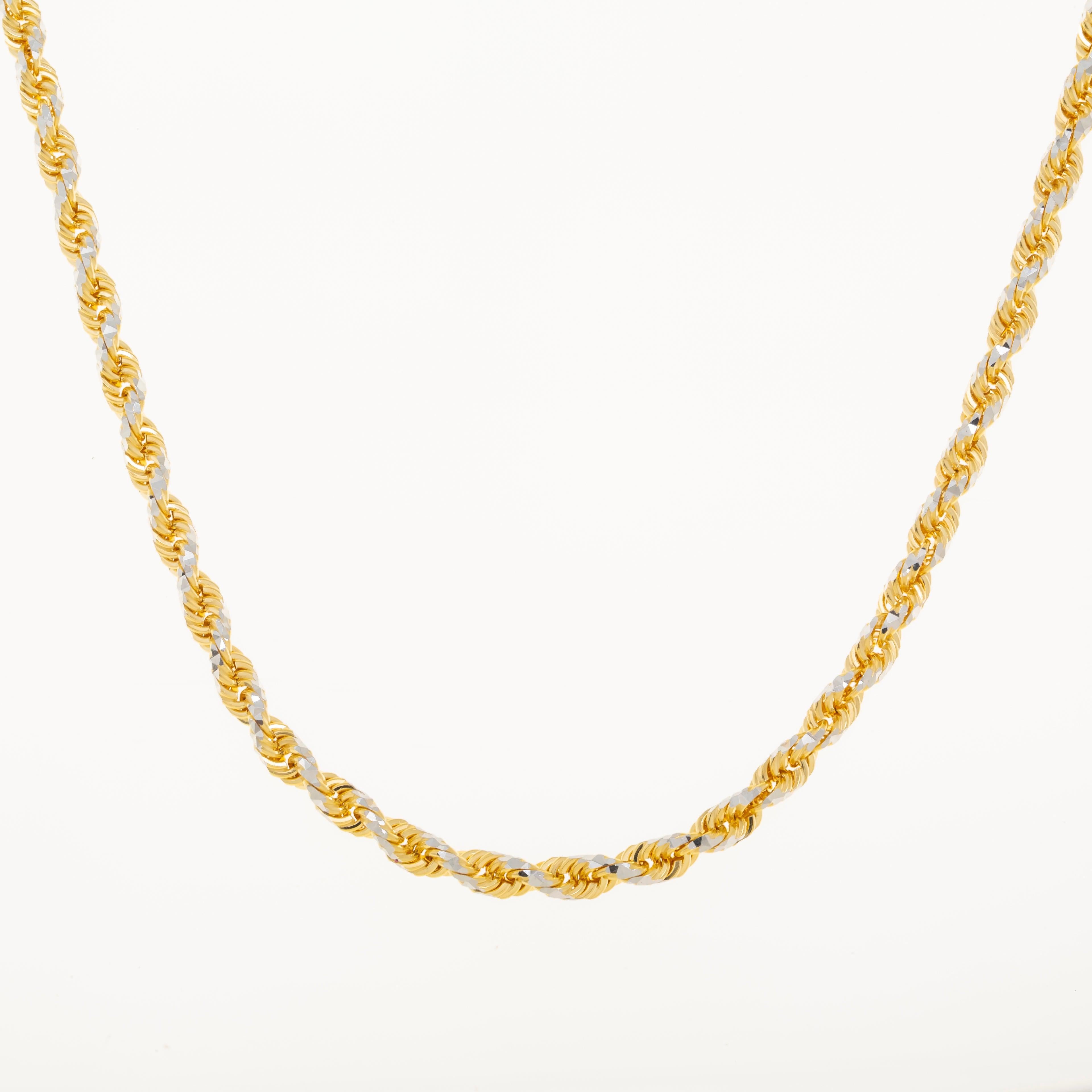 14K GOLD DIAMOND CUT 3.7MM SOLID ROPE CHAIN