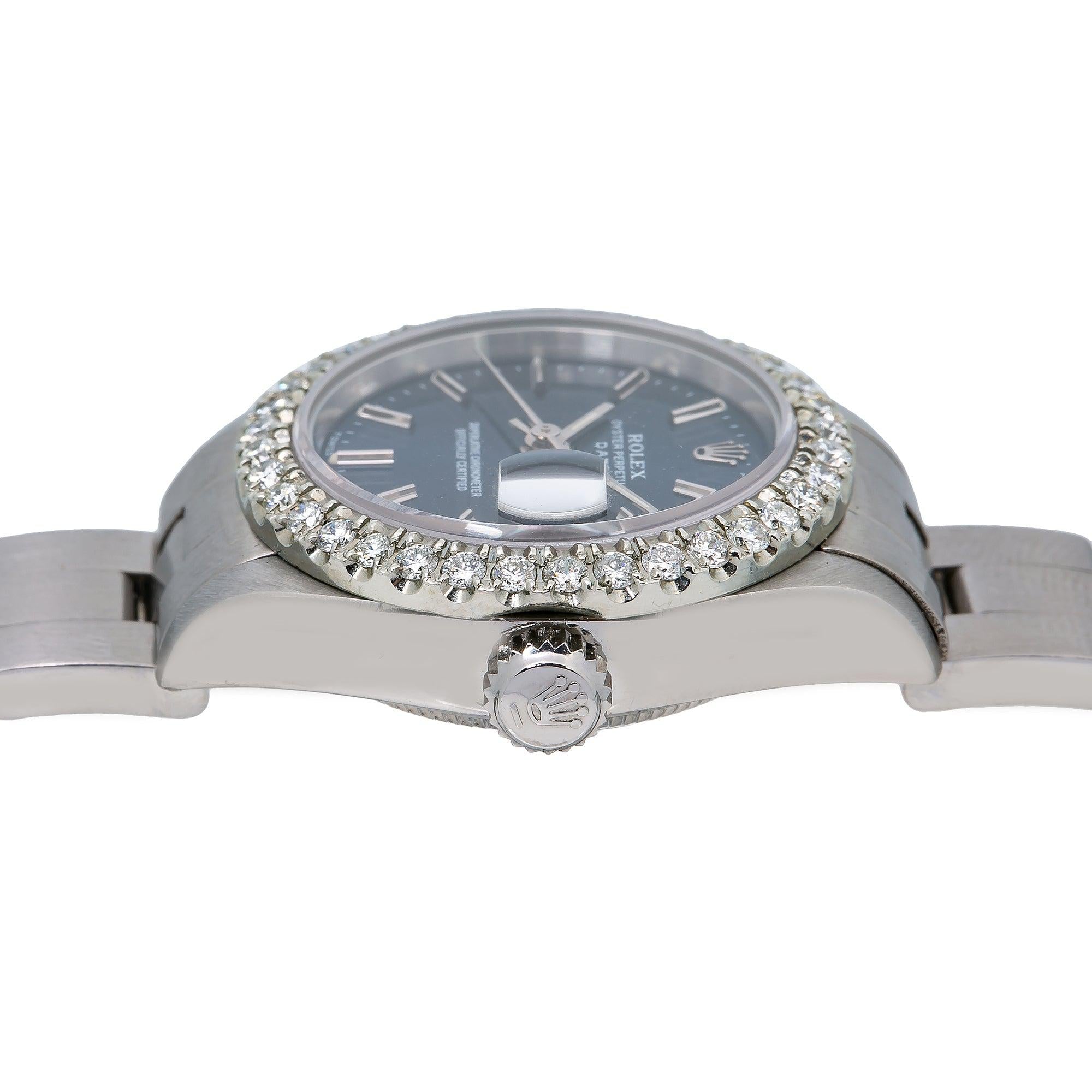 Rolex Date 26MM 6916 Blue Dial Diamond Bezel Stainless Steel Oyster Bracelet