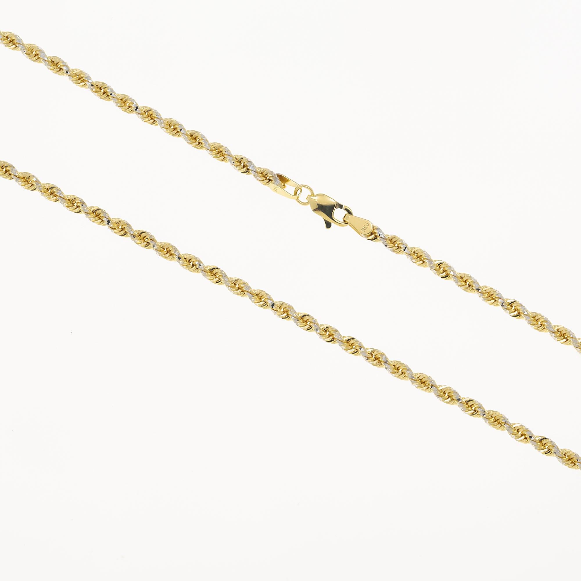 14K GOLD DIAMOND CUT 3MM SOLID ROPE CHAIN