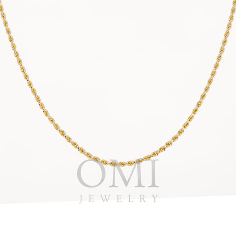 14K GOLD DIAMOND CUT 2.5MM SOLID ROPE CHAIN