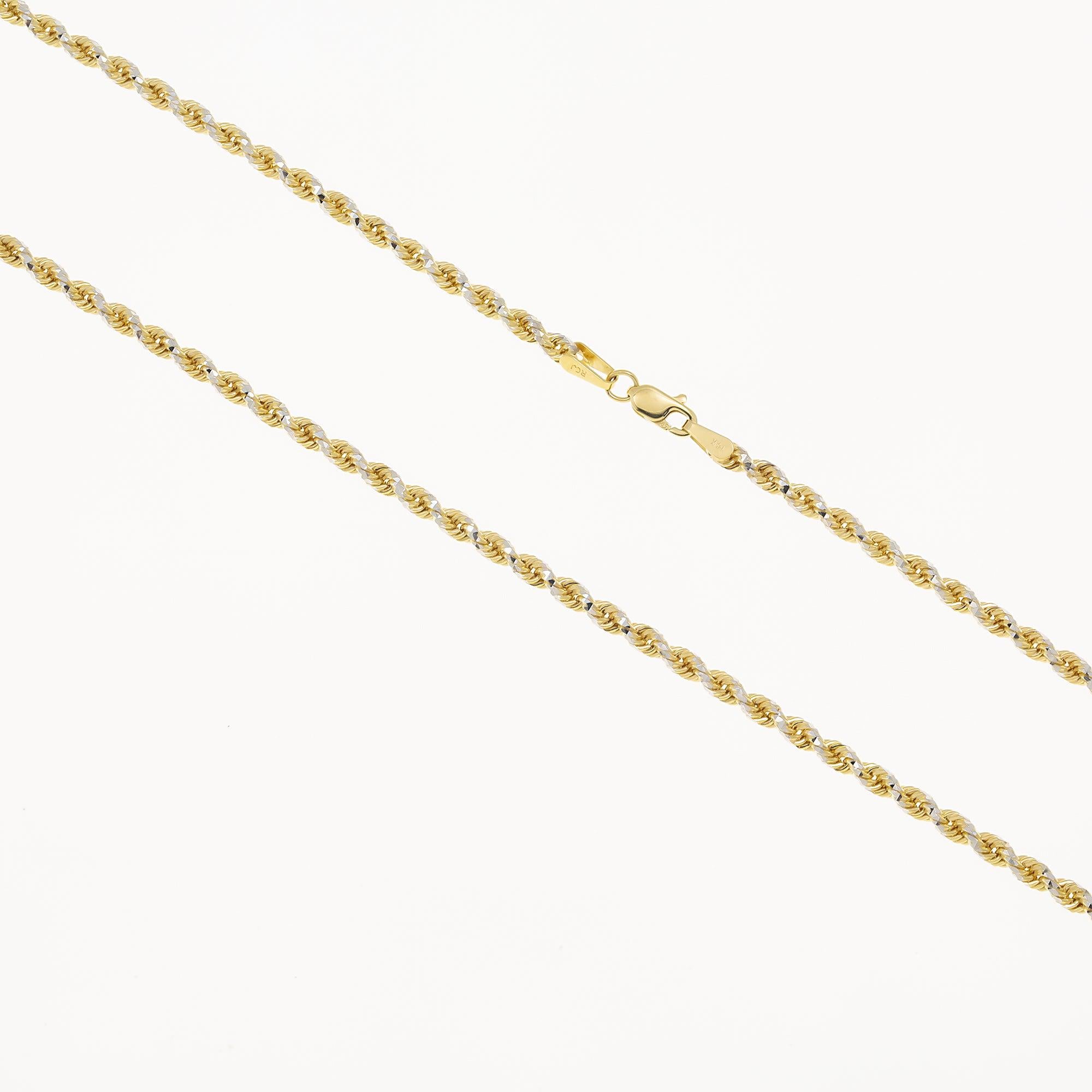 14K GOLD DIAMOND CUT 2.45MM SOLID ROPE CHAIN