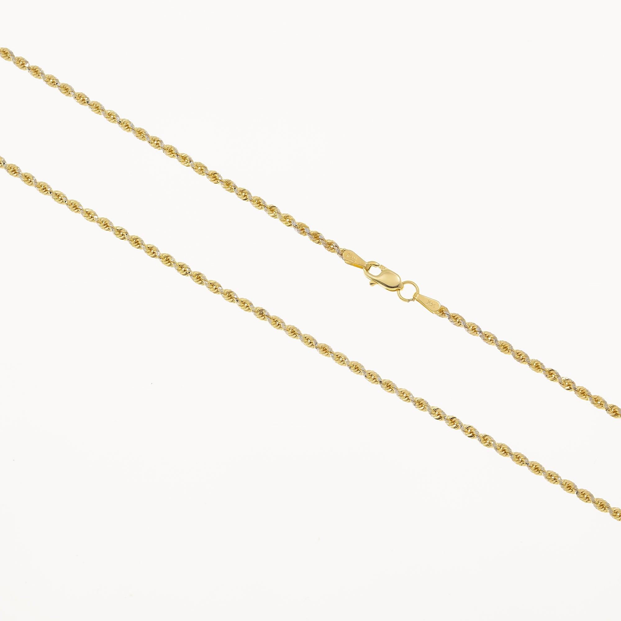 14K GOLD DIAMOND CUT 1.5MM SOLID ROPE CHAIN