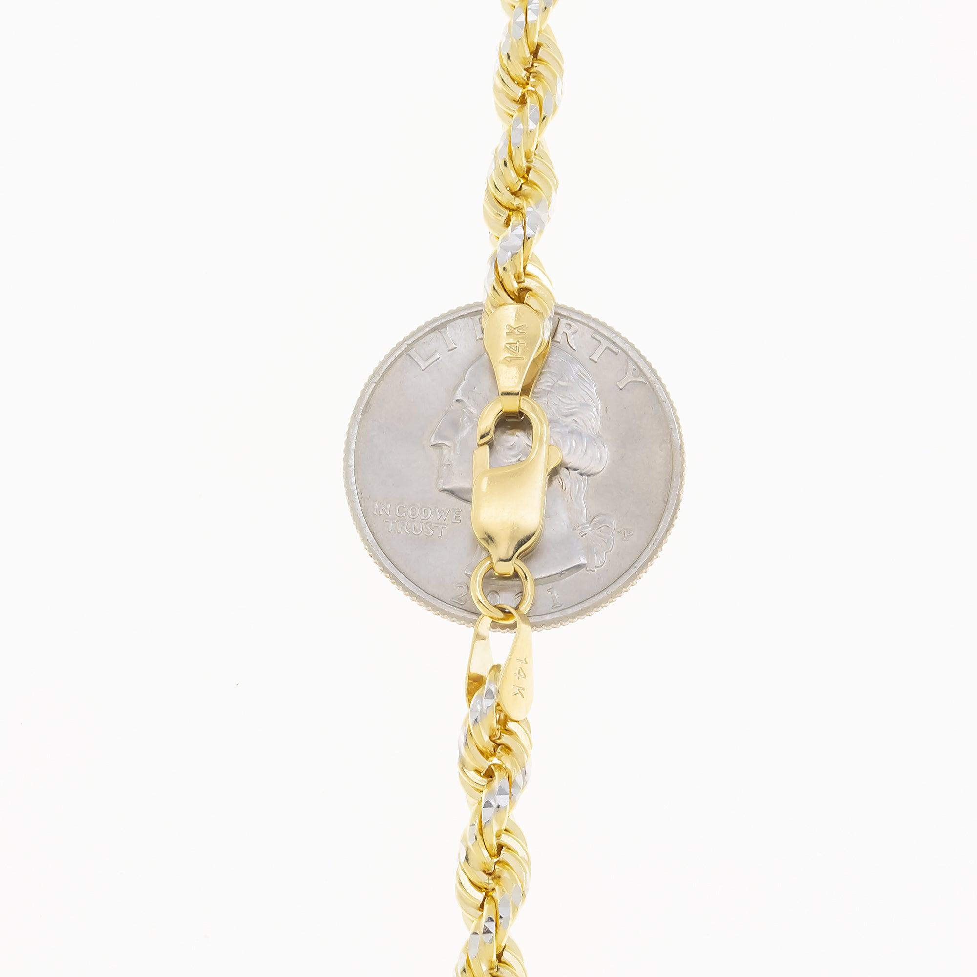 14K GOLD DIAMOND CUT 5MM SOLID ROPE CHAIN OMI Jewelry