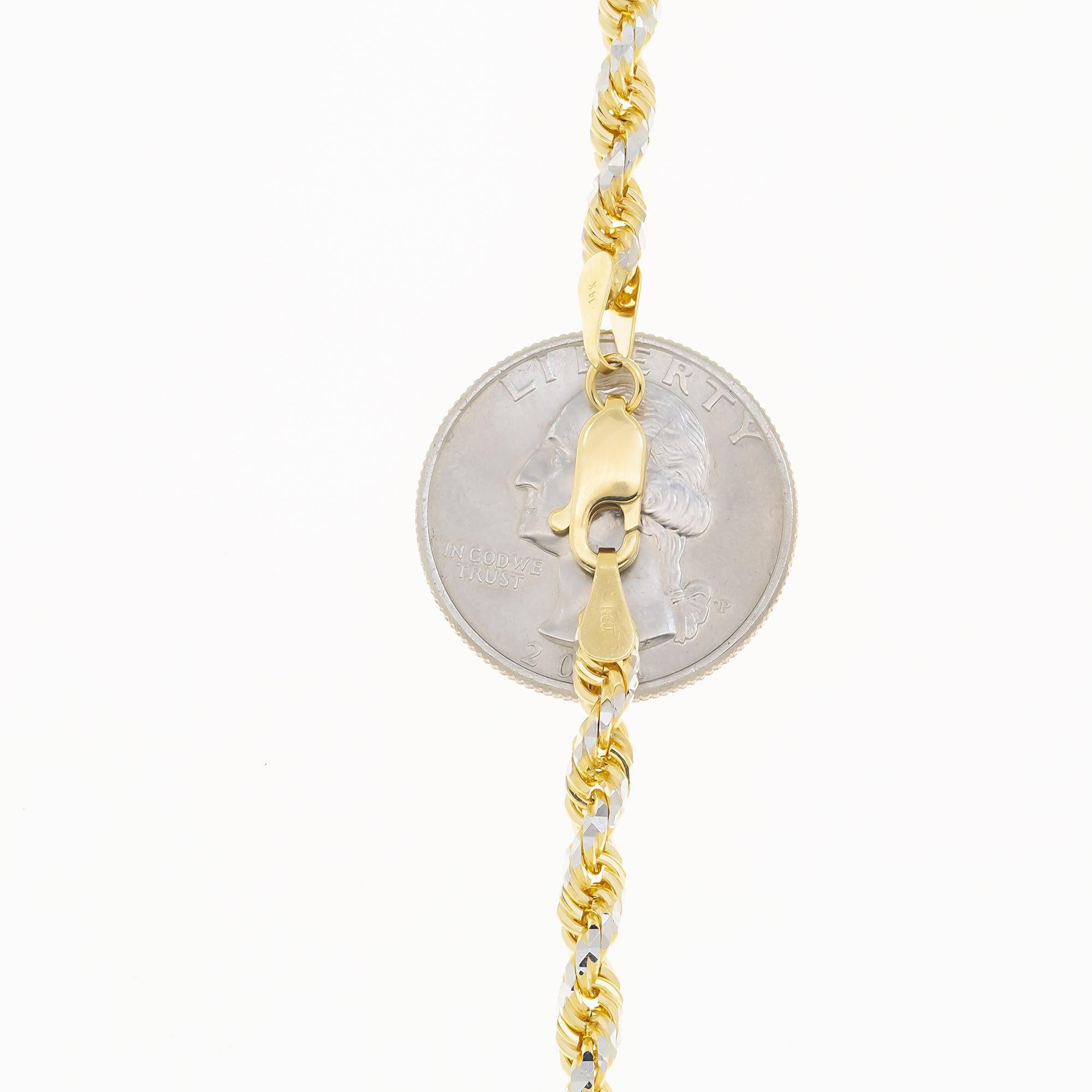 14K GOLD DIAMOND CUT 3.7MM SOLID ROPE CHAIN