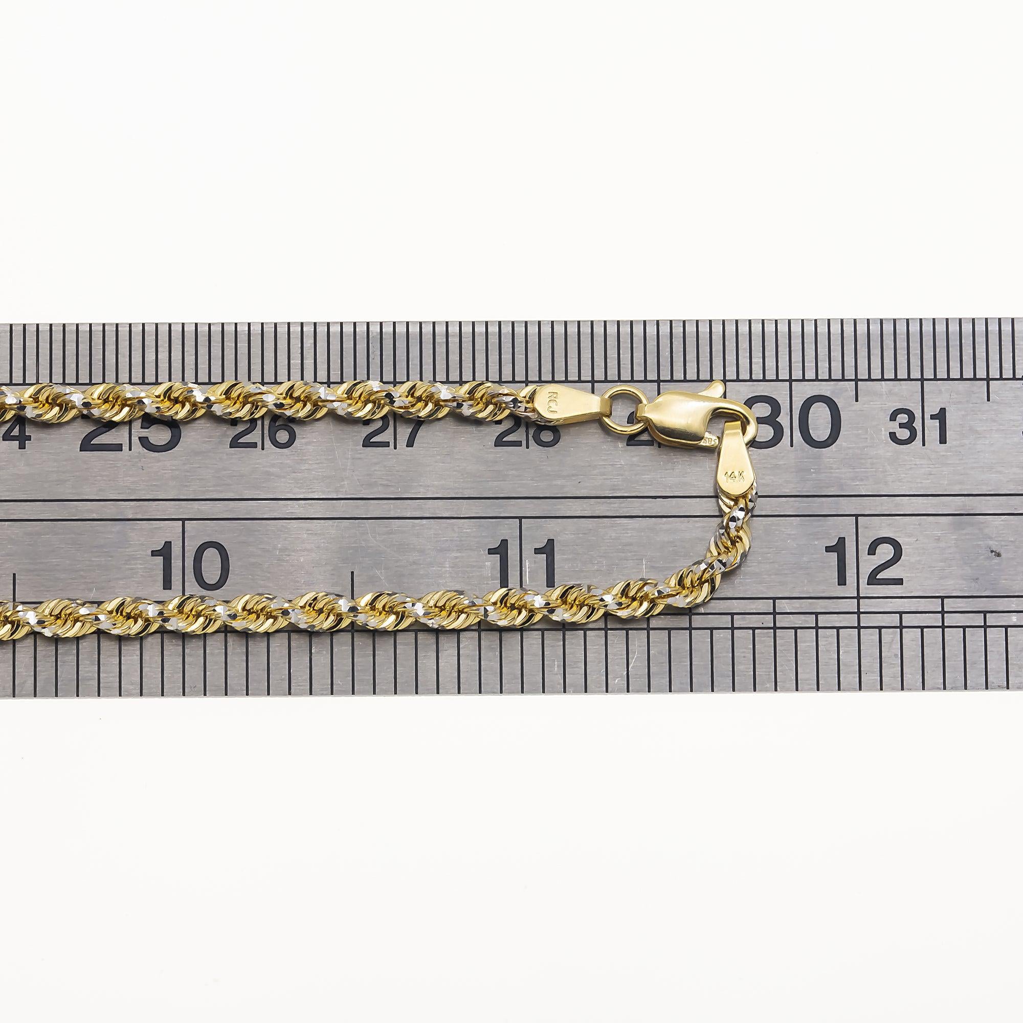 14K GOLD DIAMOND CUT 3MM SOLID ROPE CHAIN