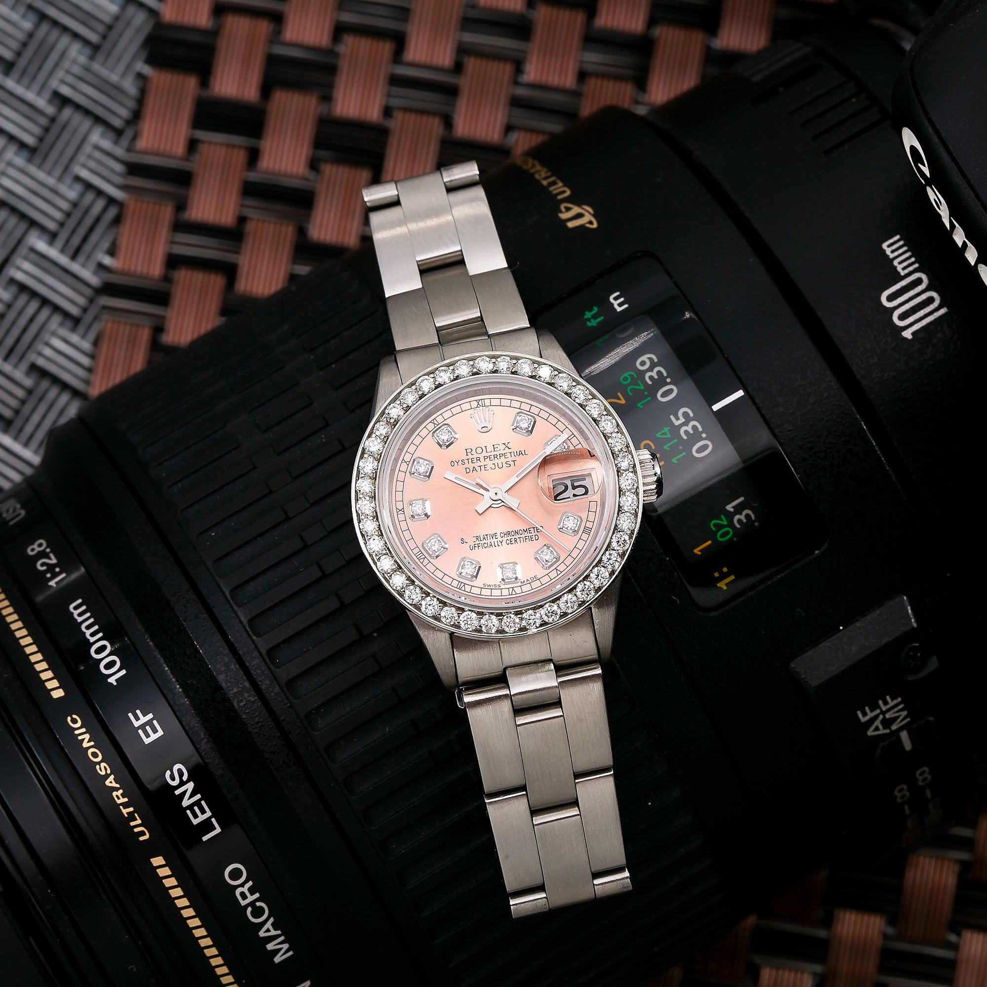 Rolex Datejust 26MM 69160 Everose Diamond Dial Diamond Bezel Stainless Steel Oyster Bracelet