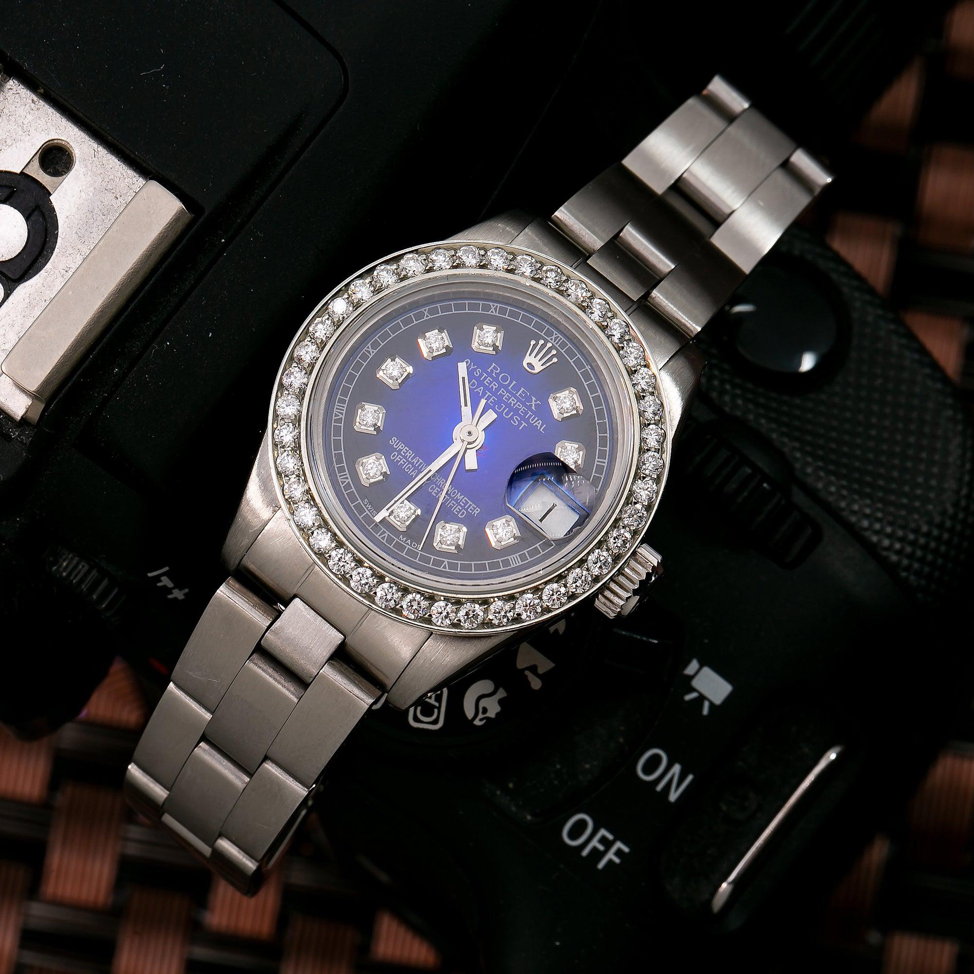 Rolex Datejust 26MM 69160 Blue Diamond Dial Diamond Bezel Stainless Steel Oyster Bracelet
