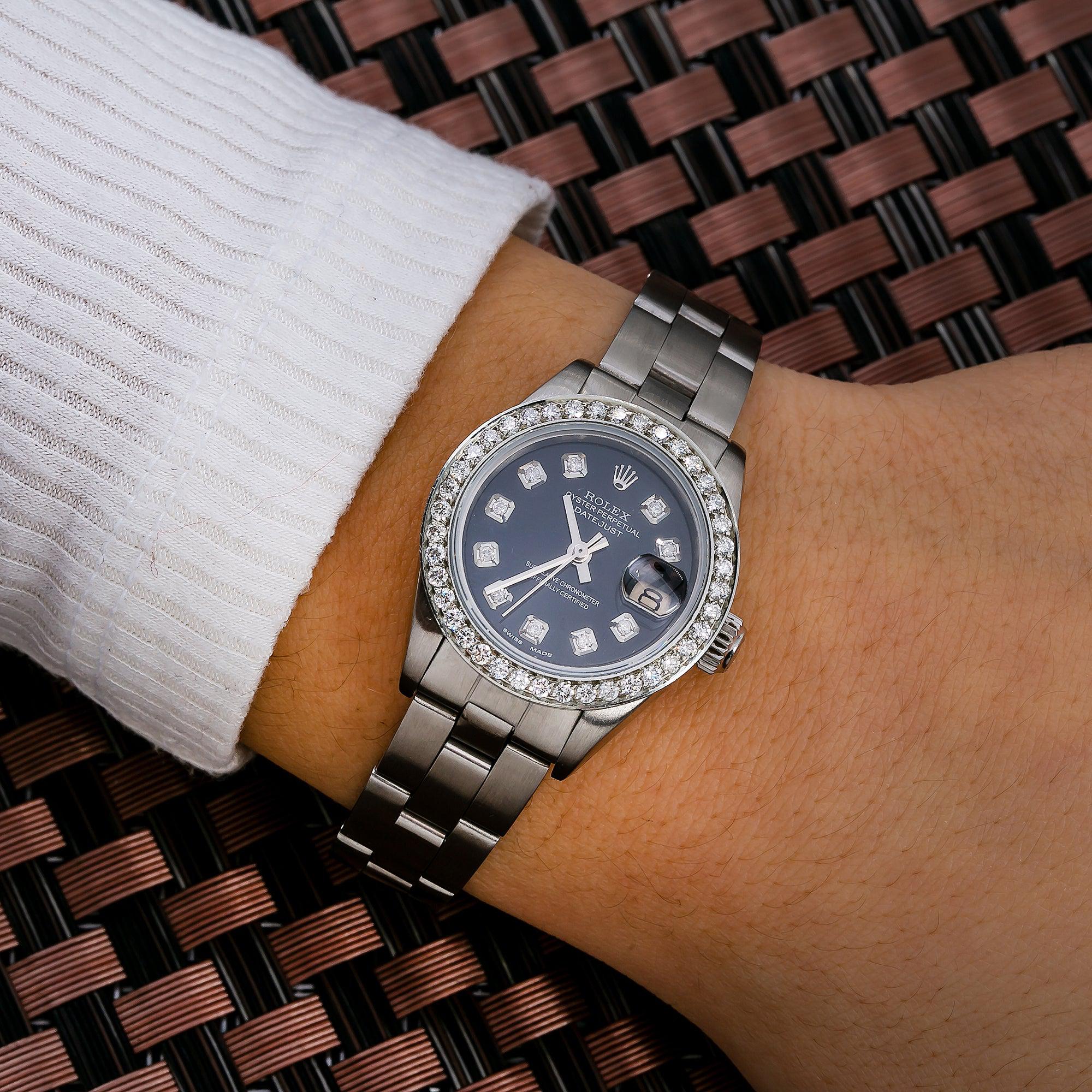 Rolex Datejust 26MM 69160 Black Diamond Dial Diamond Bezel Stainless Steel Oyster Bracelet