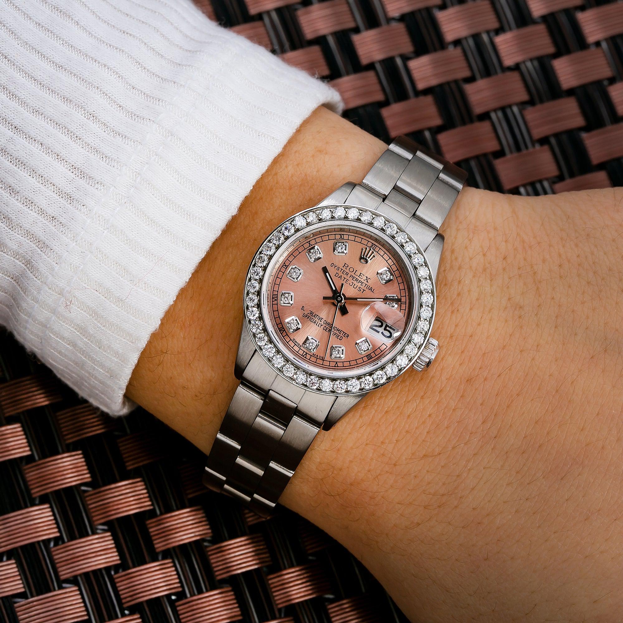 Rolex Datejust 26MM 69160 Everose Diamond Dial Diamond Bezel Stainless Steel Oyster Bracelet