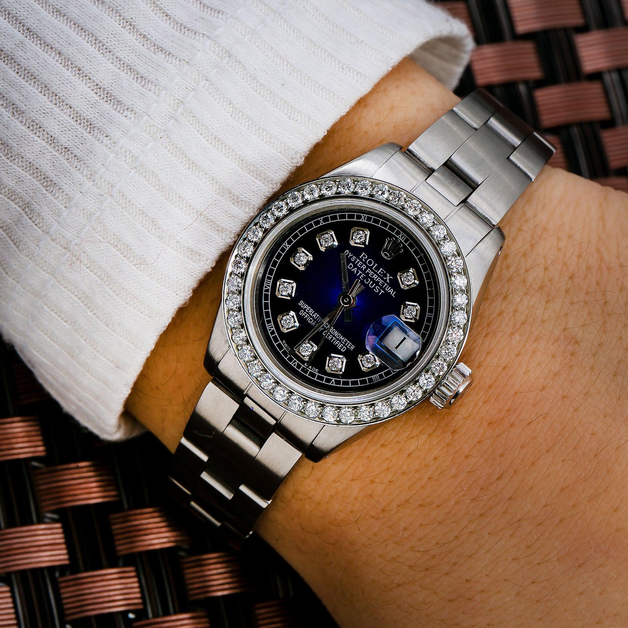 Rolex Datejust 26MM 69160 Blue Diamond Dial Diamond Bezel Stainless Steel Oyster Bracelet