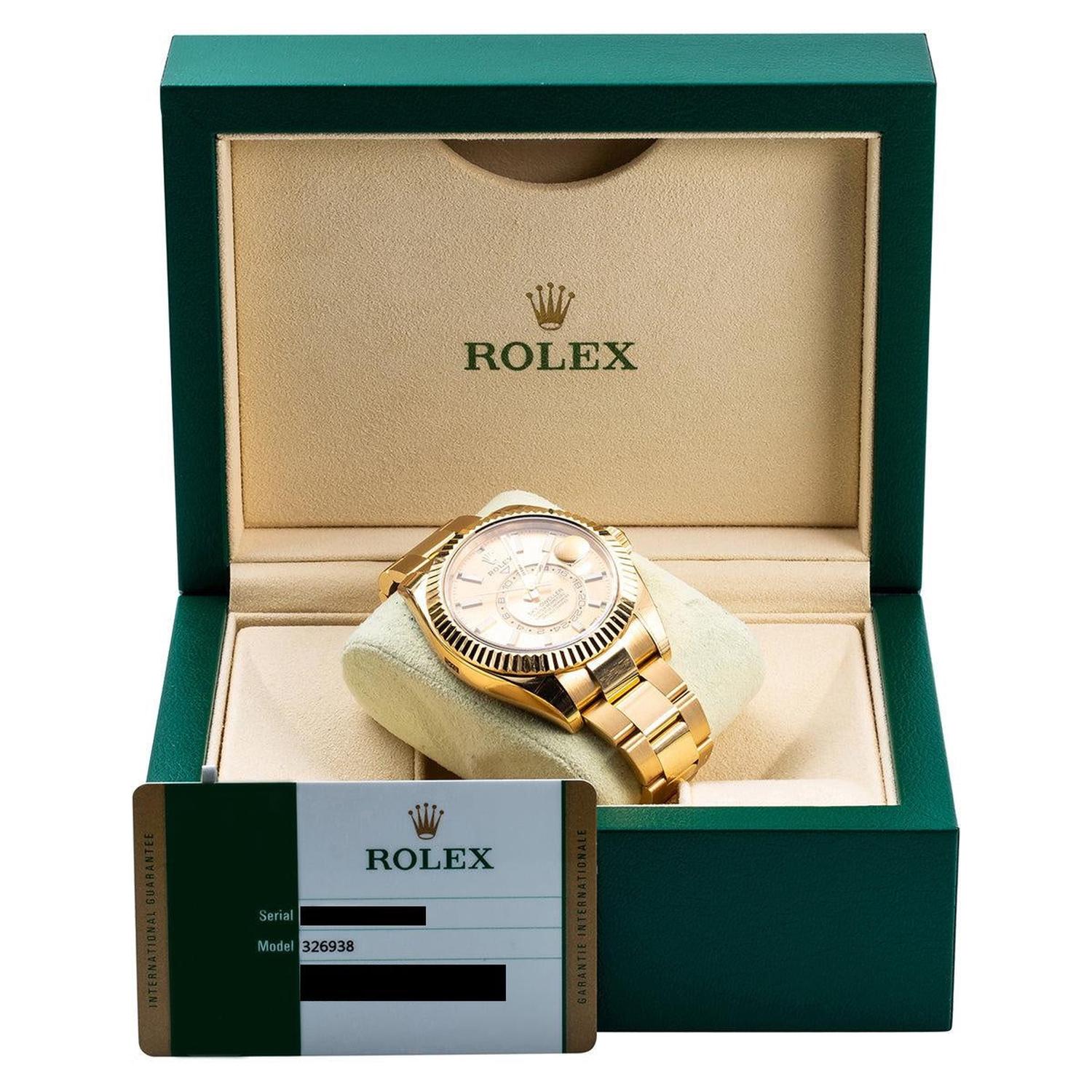Rolex Sky-Dweller 42MM 326938 Champagne Dial Fluted Bezel 18K Yellow Gold Oyster Bracelet