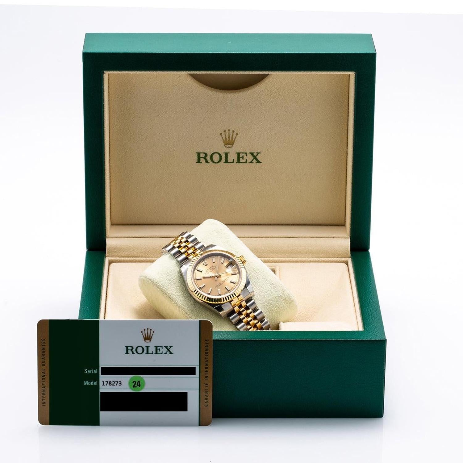 Rolex Datejust 31MM 178273 Champagne Dial Fluted Bezel Two Tone Yellow Gold Jubilee Bracelet