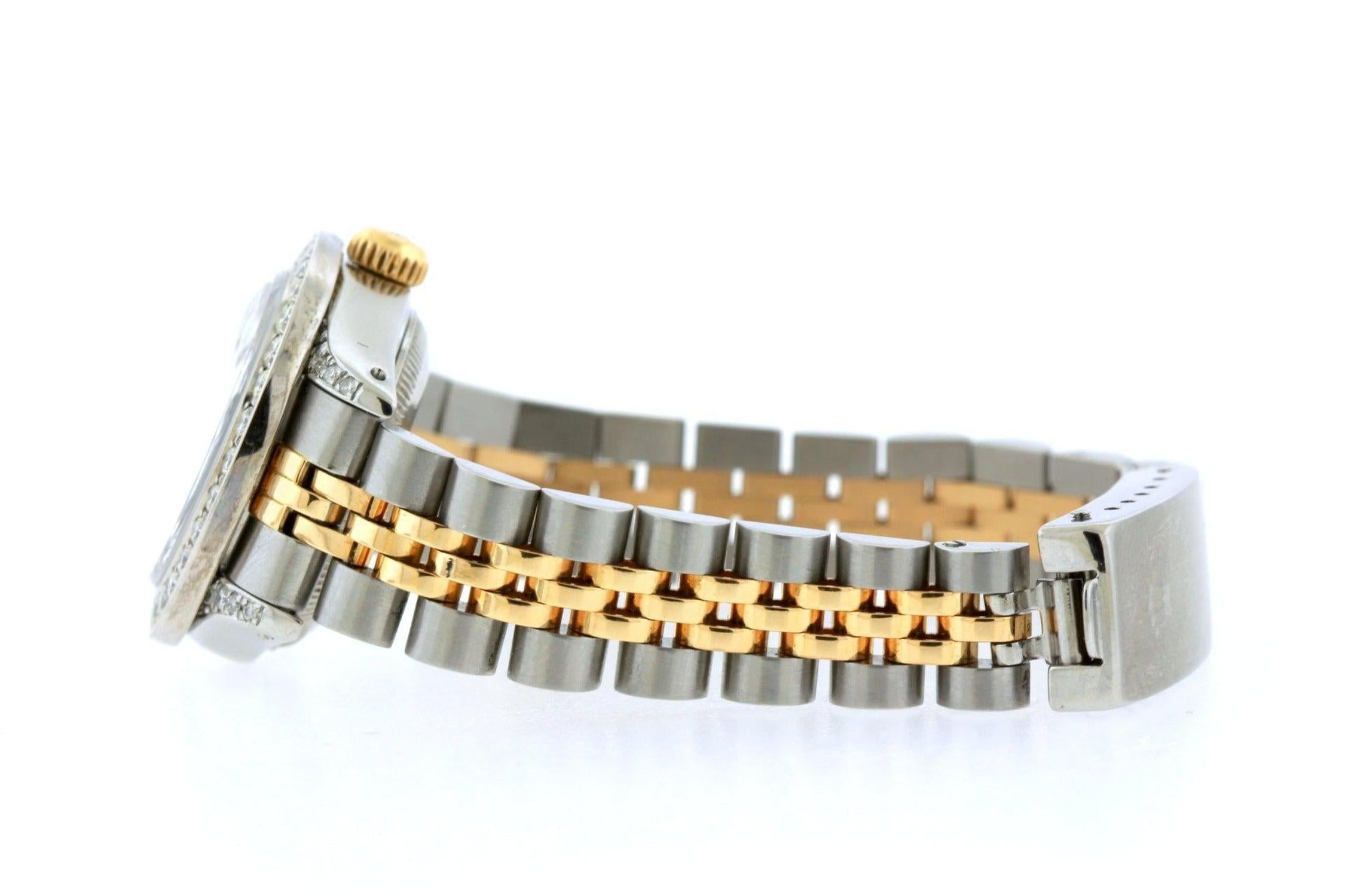 Rolex Datejust 26MM 69173 Blue Diamond Dial Diamond Bezel Two Tone Yellow Gold Jubilee Bracelet 1.2ct