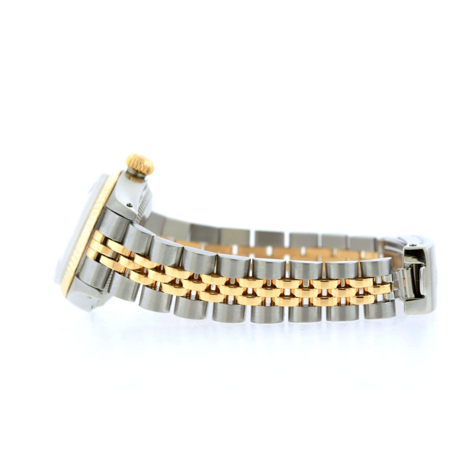 Rolex Datejust 26MM 69173 White Mother of Pearl Diamond Dial Fluted Bezel Two Tone Yellow Gold Jubilee Bracelet
