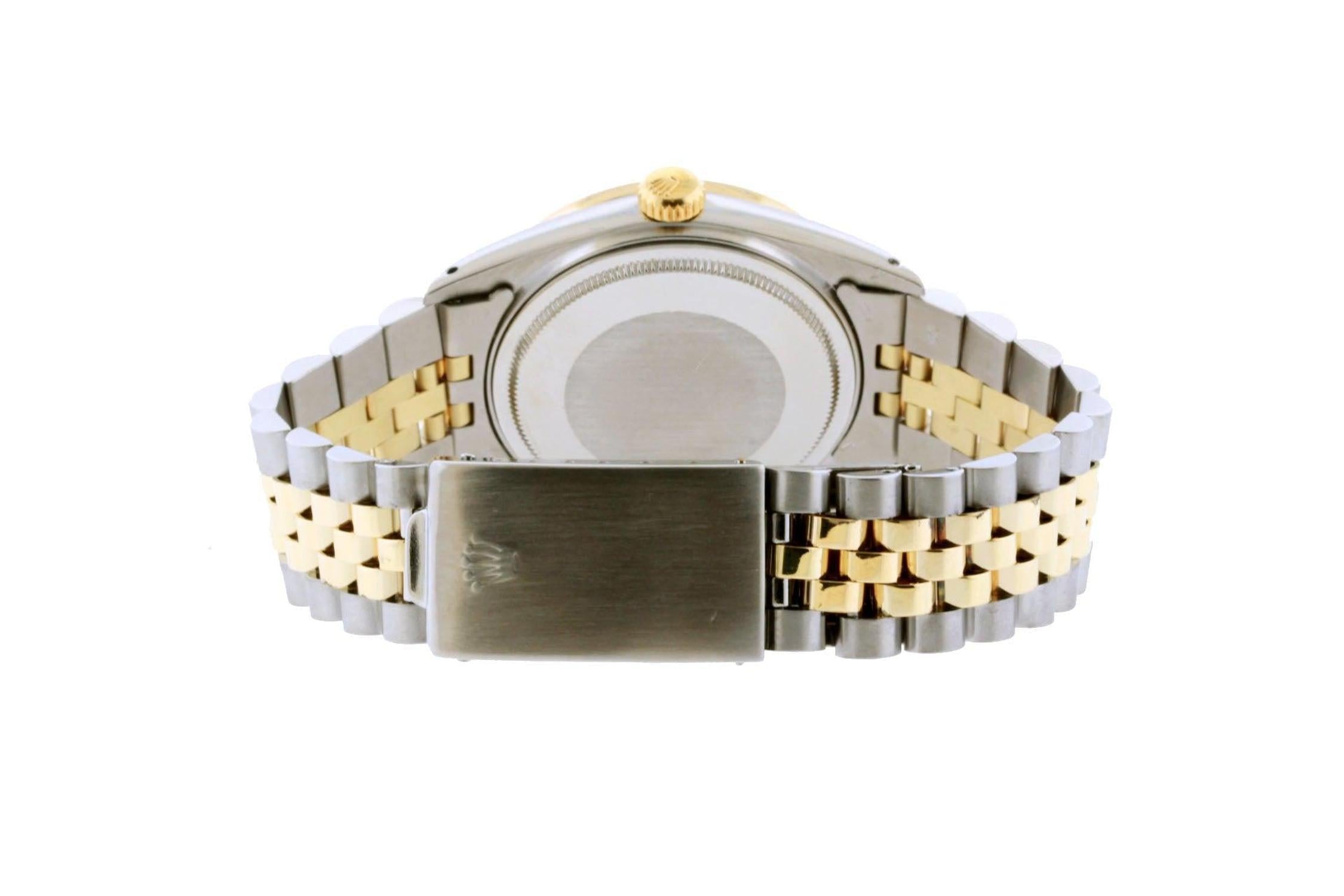 Rolex Datejust 36MM 16013 Red Diamond Dial Diamond Bezel Two Tone Yellow Gold Jubilee Bracelet 1.2ct