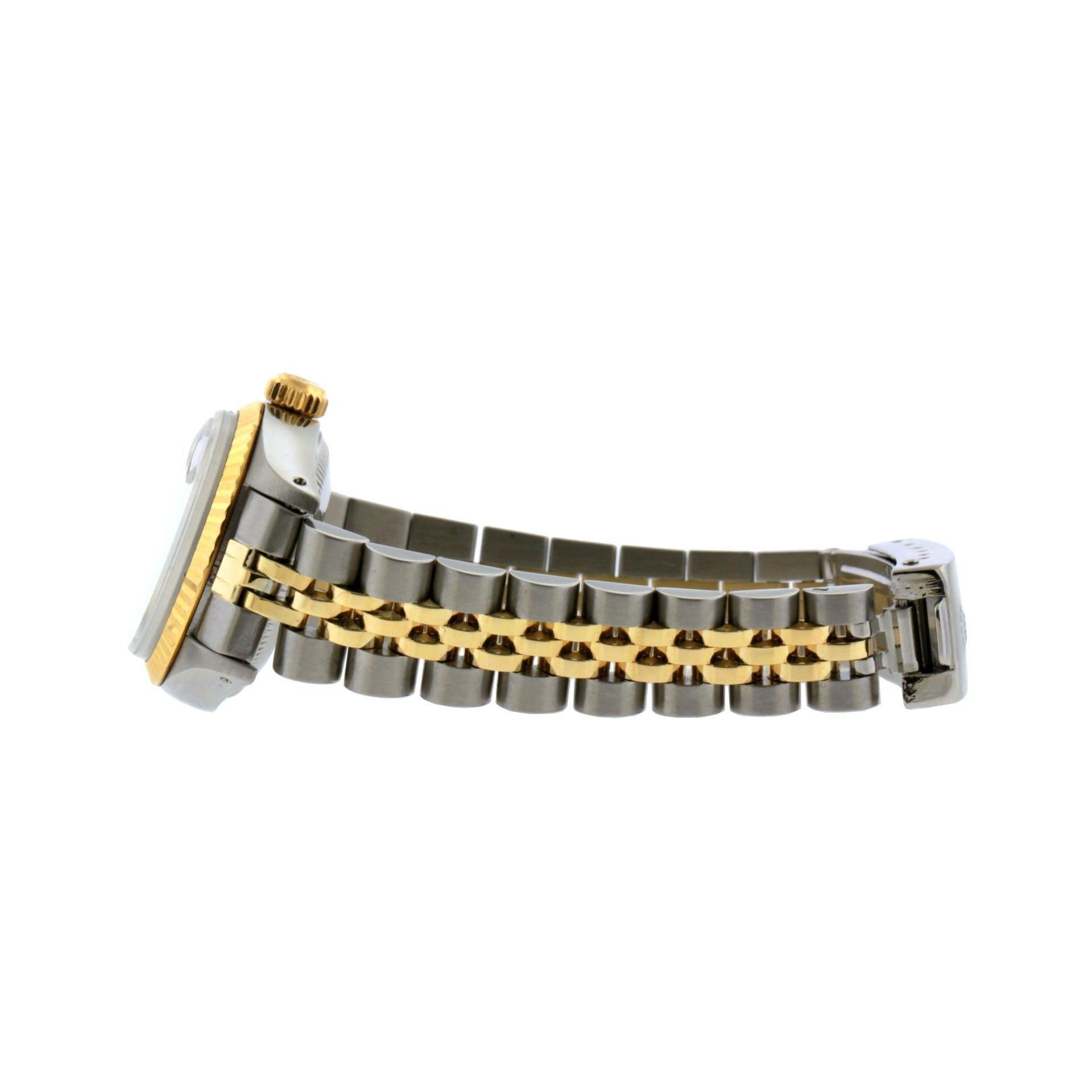 Rolex Datejust 26MM 69173 Blue Mother of Pearl Diamond Dial Fluted Bezel Two Tone Yellow Gold Jubilee Bracelet