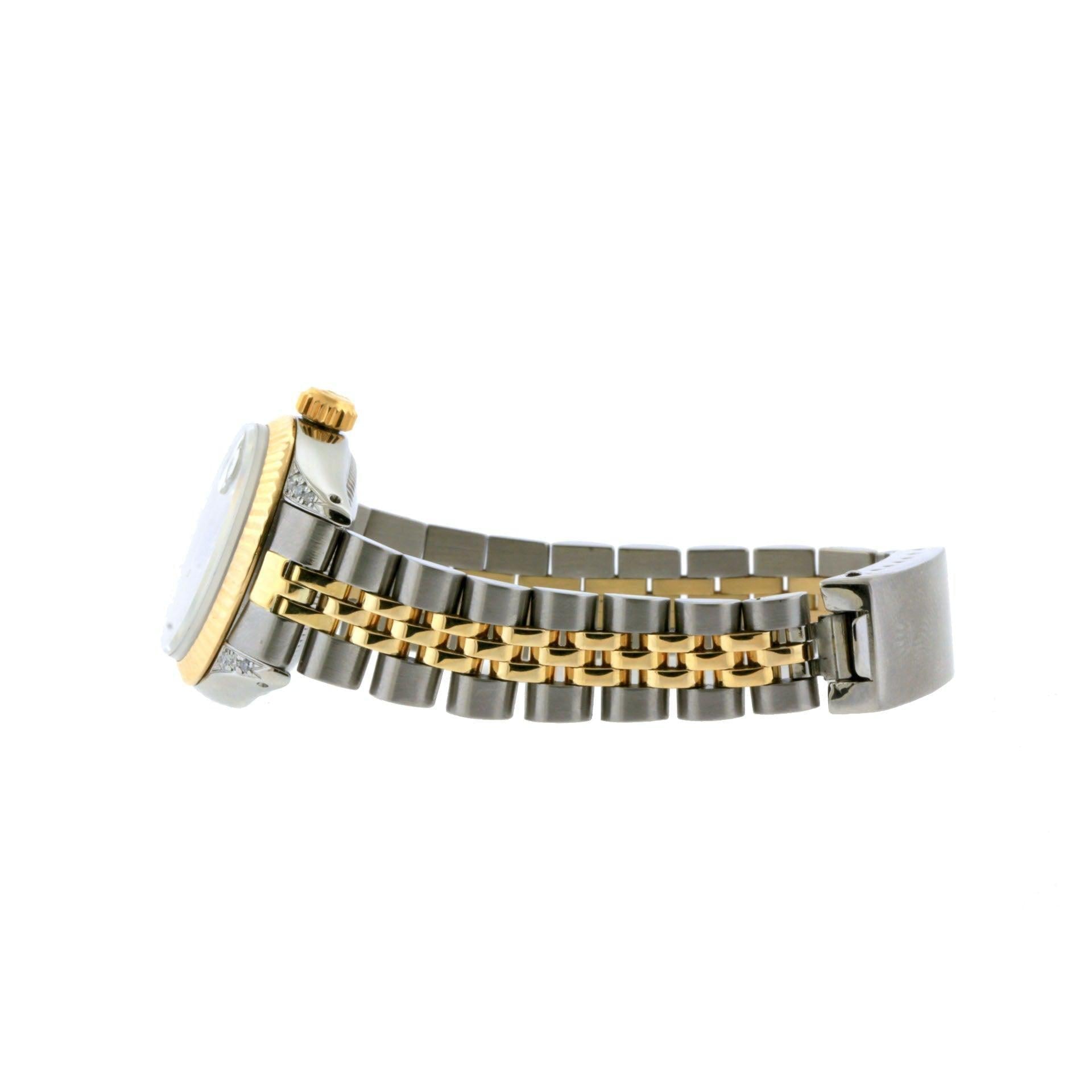 Rolex Datejust 26MM 69173 Silver Diamond Dial Fluted Bezel Two Tone Yellow Gold Jubilee Bracelet