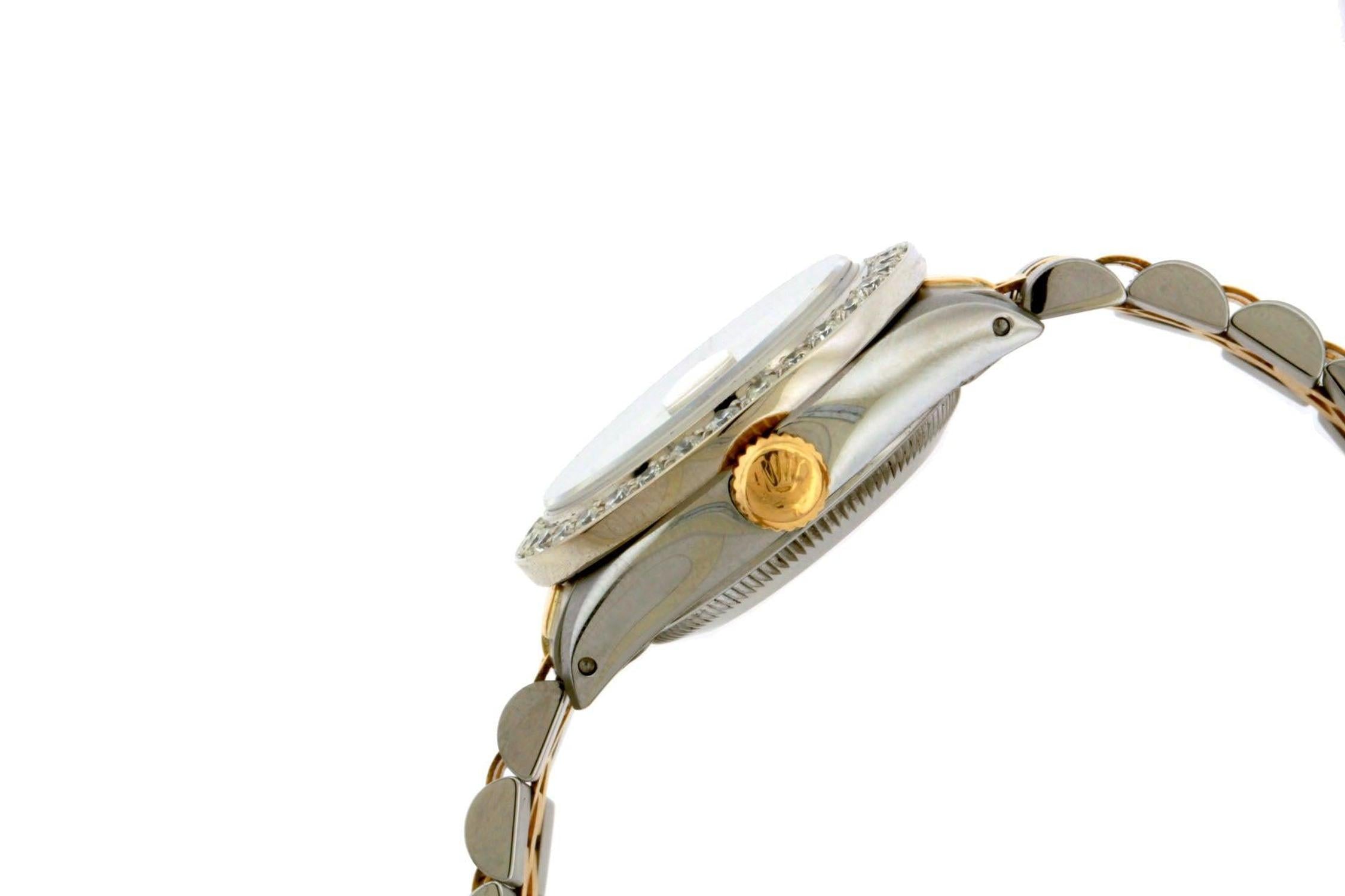 Rolex Datejust 26MM 69173 White Mother of Pearl Diamond Dial Diamond Bezel Two Tone Yellow Gold Jubilee Bracelet 1.2ct