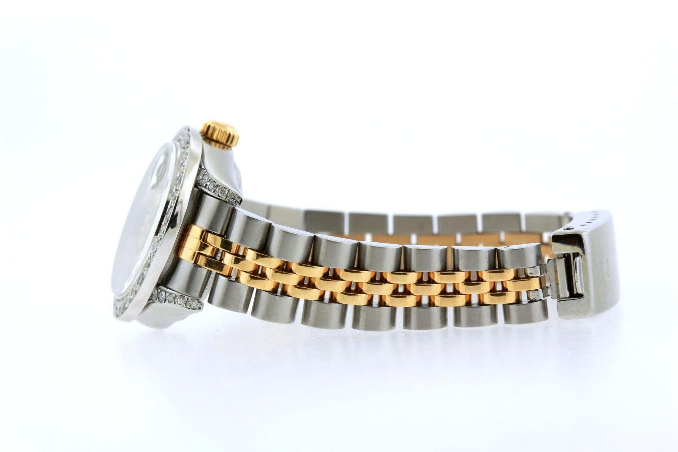 Rolex Datejust 26MM 69173 Blue Roman Dial Diamond Bezel Two Tone Yellow Gold Jubilee Bracelet 1.2ct