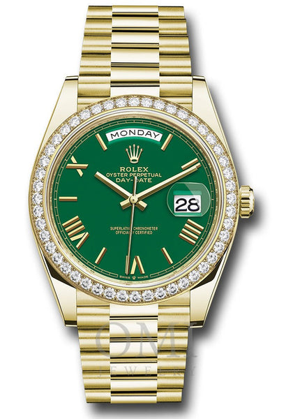 Rolex Day-Date 228348RBR 40MM - Yellow Gold Watch With President Oyster Yellow Gold Bracelet and Diamond Bezel.
