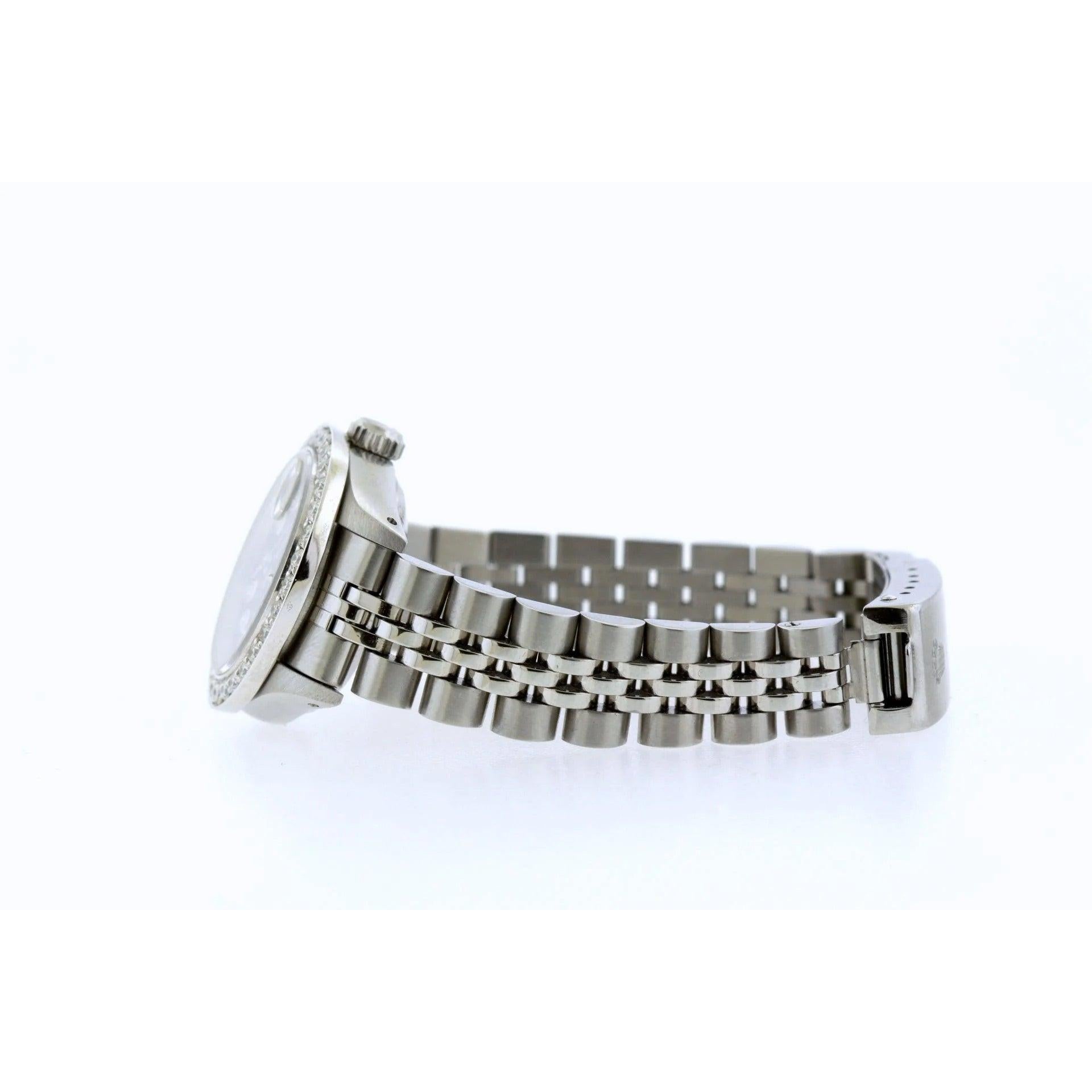 Rolex Datejust 26MM 6916 Red Diamond Dial Diamond Bezel Stainless Steel Jubilee Bracelet 1.2ct