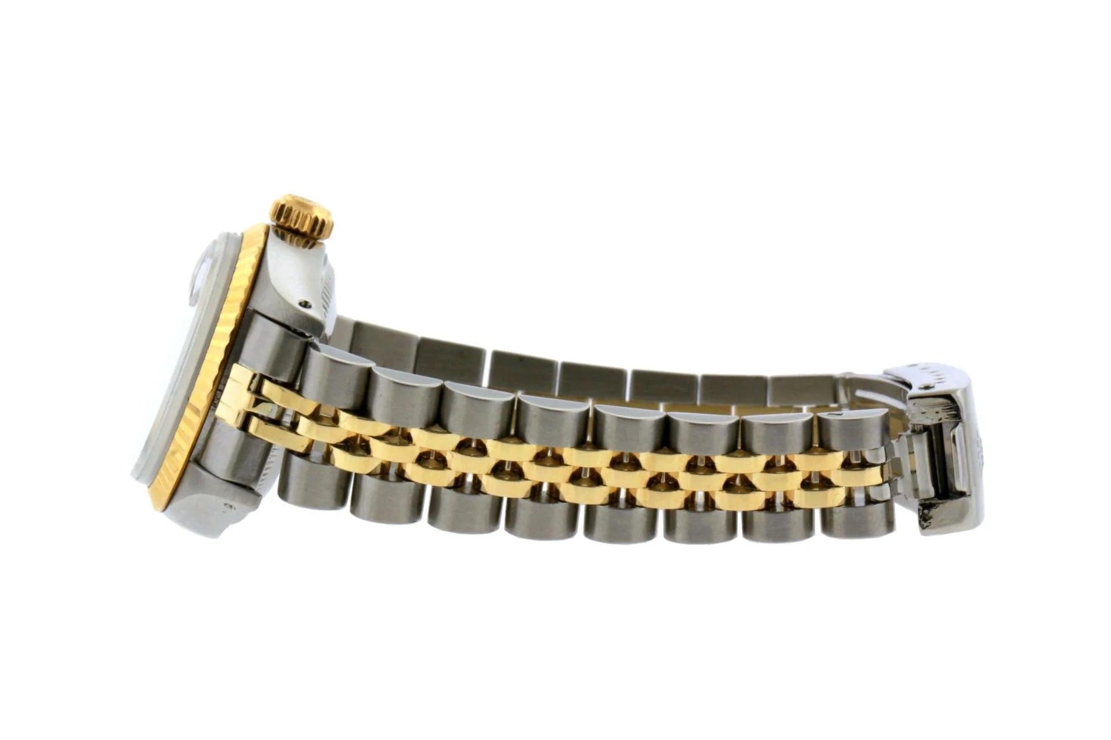 Rolex Datejust 26MM 69173 Blue Diamond Dial Fluted Bezel Two Tone Yellow Gold Jubilee Bracelet
